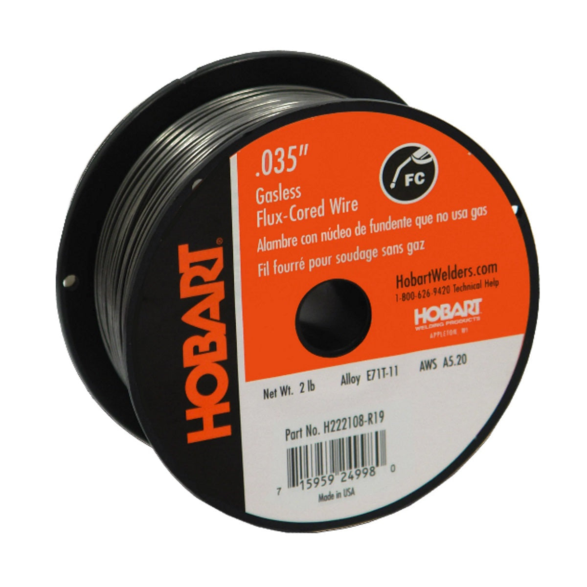 Hobart Fabshield 21B .035 x 2lb Flux Cored Welding Wire (E71TGS035X2) - Ideal for MIG Welding, Metal Fabrication & DIY Projects