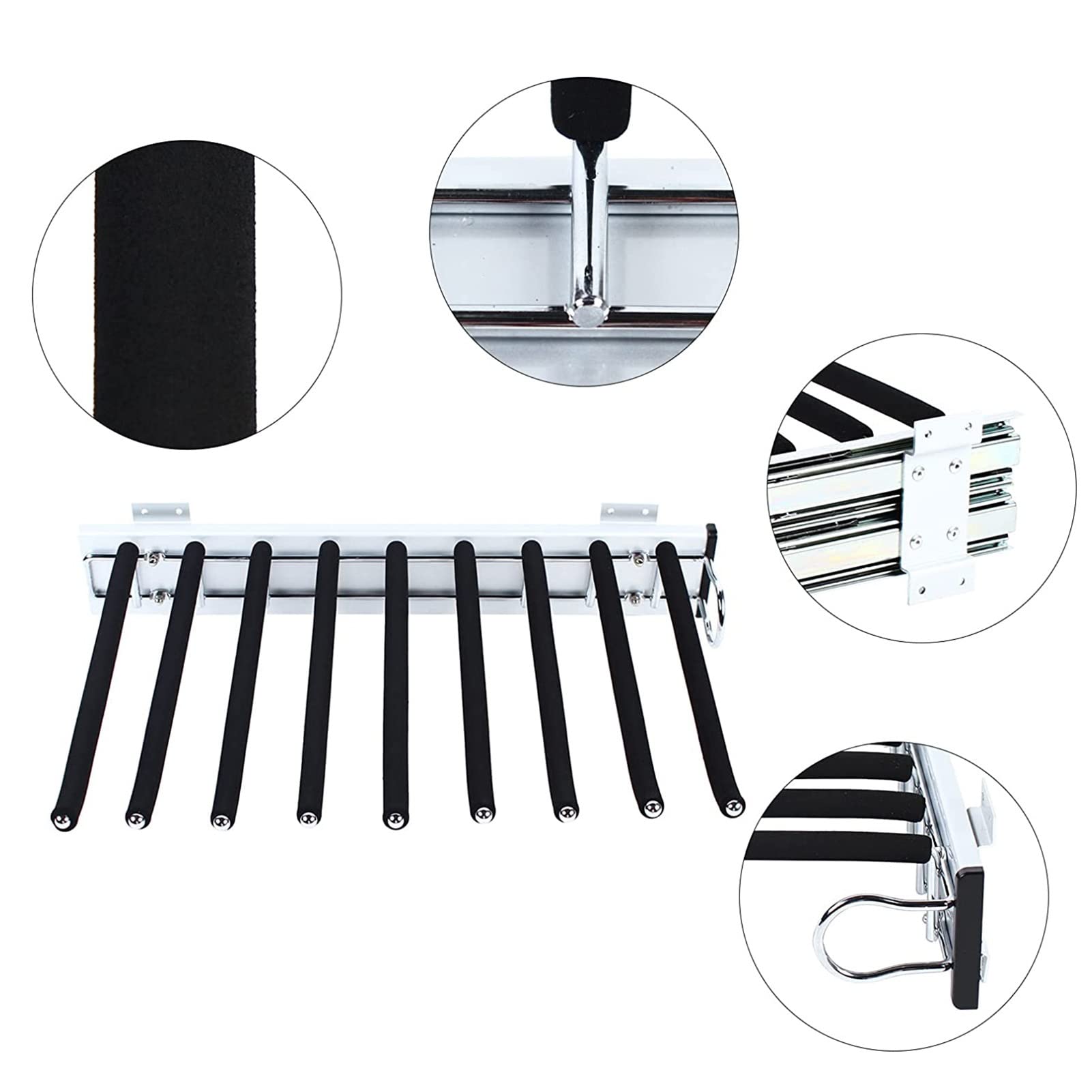 Space-Saving Slide-Out Pants Hanger Bar - 9-Arm Non-Slip Closet Organizer for Trousers & Clothes Storage (Right Mount) | Perfect for Small Closets, Walk-In Wardrobes & Apartment Organization