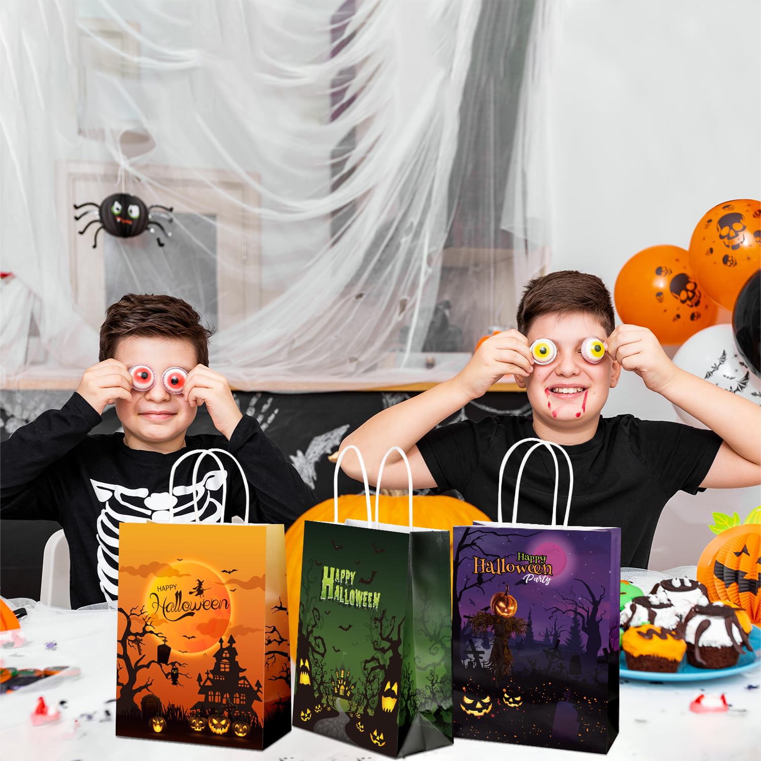 48 Pack Halloween Treat Bags with Tissue Paper - 8.7