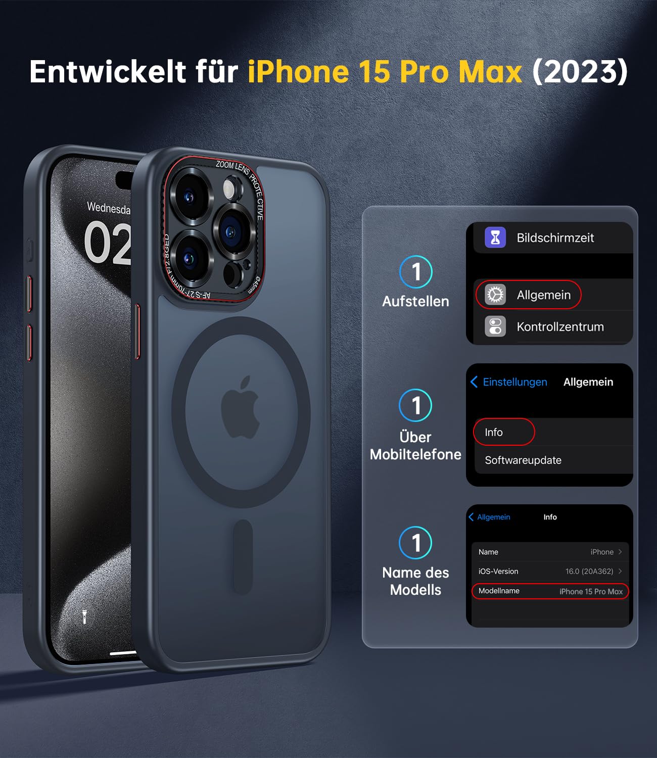 JUESHITUO iPhone 15 Pro Max Case with MagSafe - Military-Grade Shockproof & Camera Lens Protection | Translucent Matte Cover for iPhone 15 Pro Max 6.7