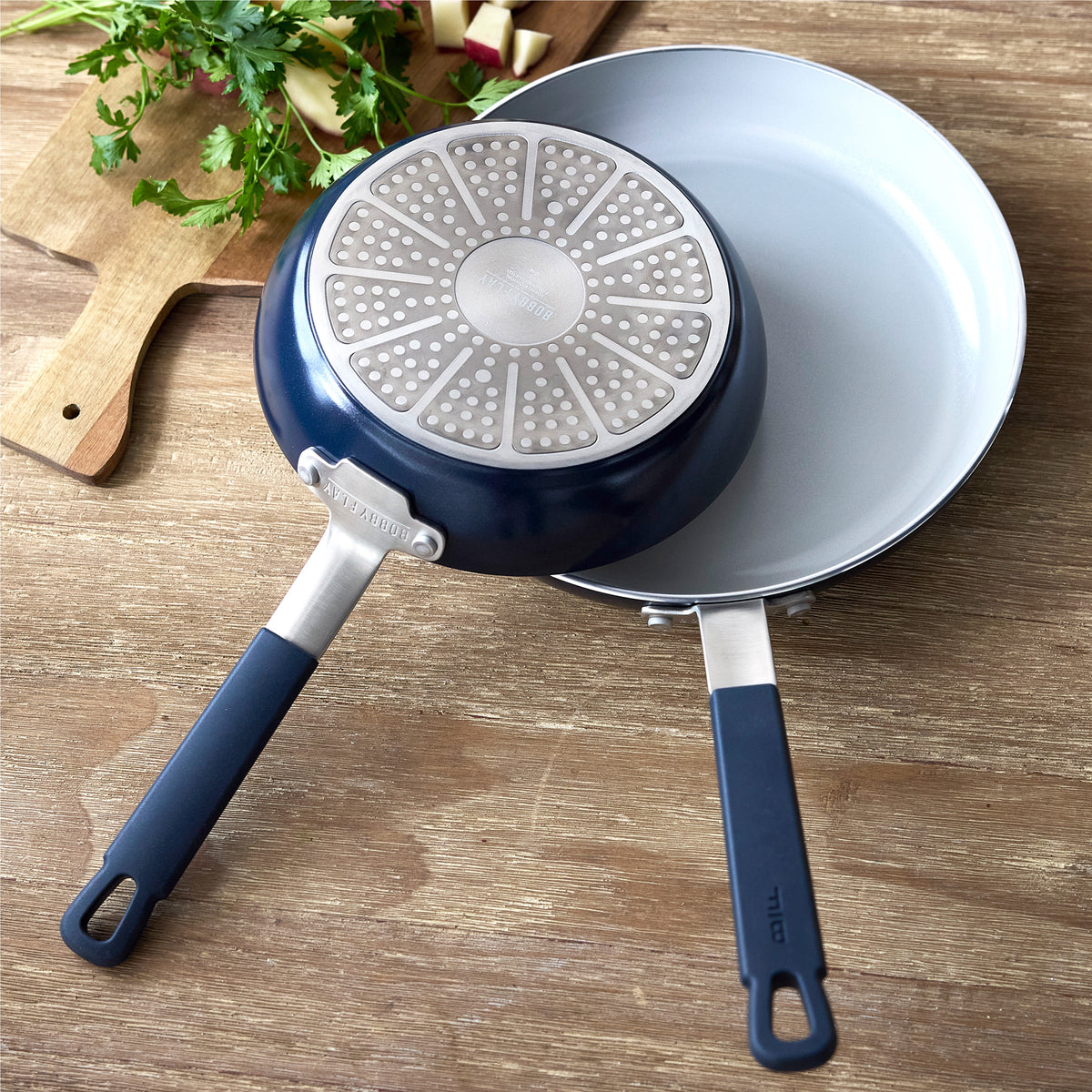 Bobby Flay by GreenPan Professional Ceramic Nonstick 8 and 10-Inch Frypan Set, Oxford Blue - Perfect for Sautéing, Frying & Healthy Cooking in Modern Kitchens