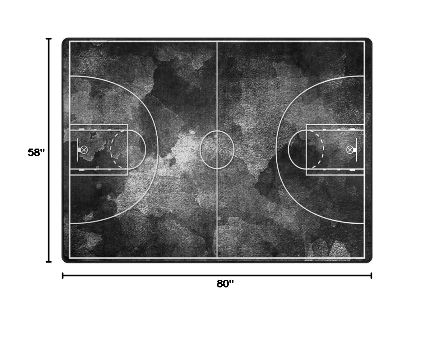 ALAZA Abstract Grunge Black Basketball Court Design Area Rug - 7' x 5' Non-Slip Indoor Rug for Living Room, Bedroom, Game Room & Man Cave - Perfect for Sports Fans and Modern Home Decor