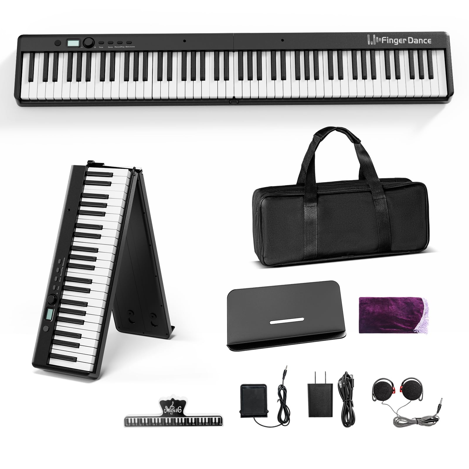 88-Key Portable Folding Piano Keyboard with Bluetooth MIDI | Full-Size Digital Piano with Wood Grain Finish | Semi-Weighted & Touch Sensitive Keys | Includes Storage Bag - Perfect for Beginners, Travel & Home Practice