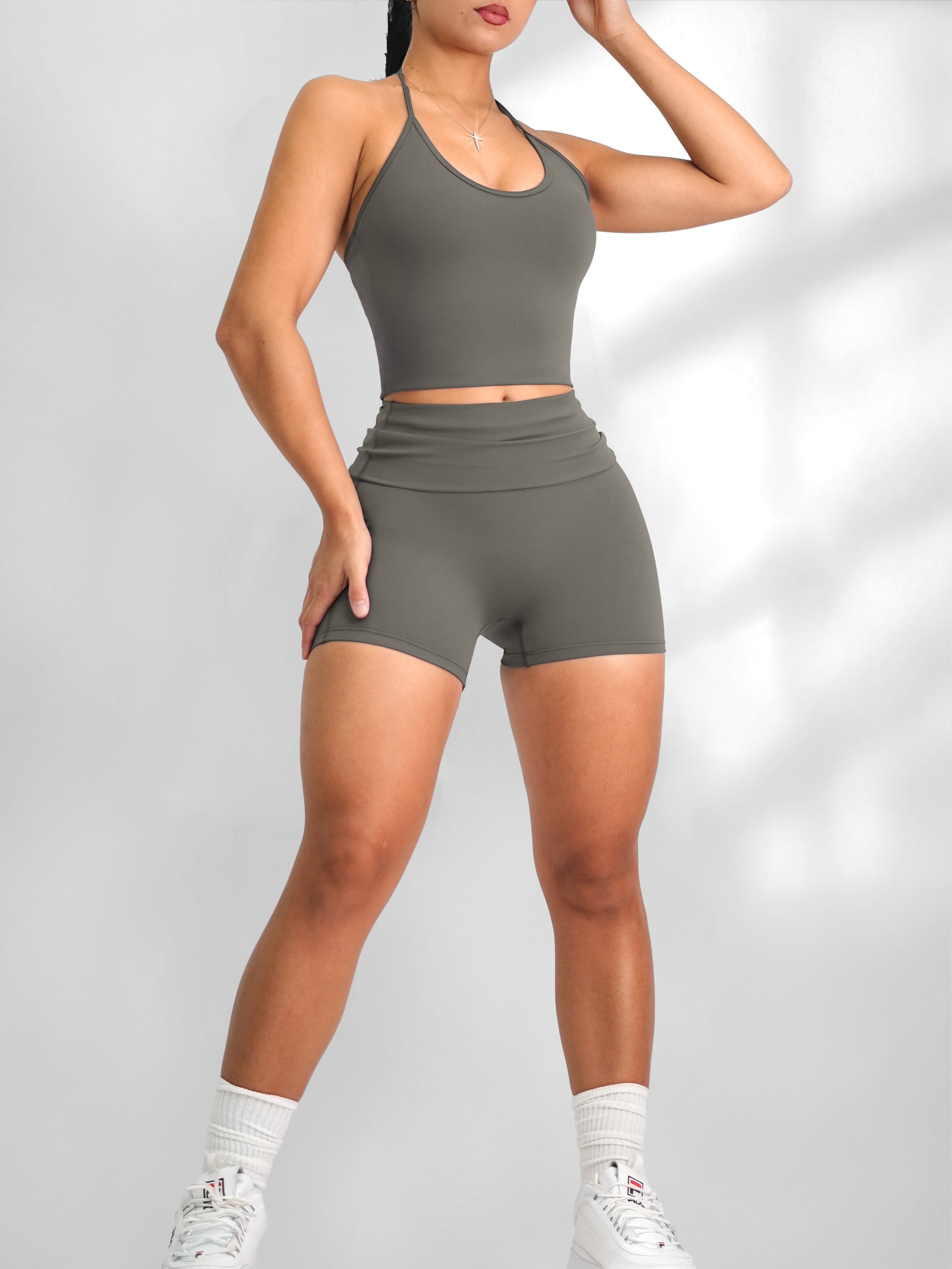 Foldable Yoga Shorts for Women - Stretchy High Waist Workout Shorts (Cloudy Gray) | Perfect for Yoga, Pilates, Gym & Lounge Wear