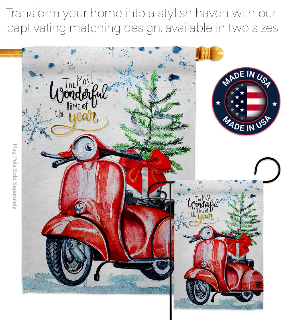 Winter Scooter Garden Flag - Snowflake & Snowman Decor for Yard - Made in USA