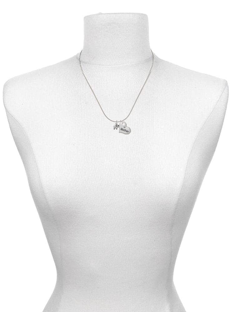 Delicate Silvertone Mini Elephant Mother & Daughter Heart Necklace Set (2-Piece, 19