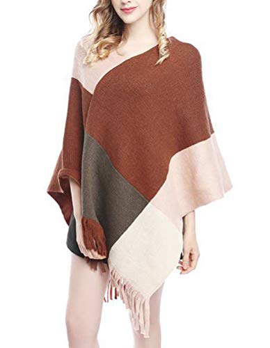 PAODIKUAI Women's V-Neck Poncho Sweater - Plaid Knit Cape with Fringed Hem | Cozy Fall & Winter Pullover for Casual Outings, Office Wear & Holiday Parties