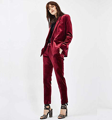 AK Beauty Women's Red Velvet Suit - Slim Fit Business Blazer & Pants Set for Wedding, Office, Party & Formal Events | Professional Women's Work Attire & Evening Outfits
