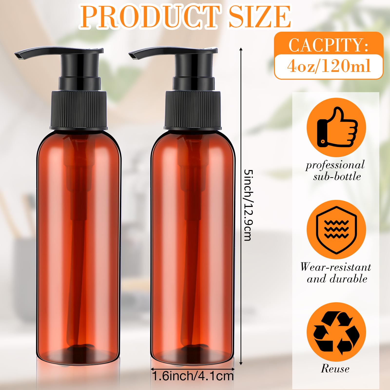 48 Pack Refillable 4oz/120ml Empty Plastic Lotion Bottles with Leak-Proof Pump - Black & Brown Shampoo/Conditioner Dispensers for Body Wash, Liquid Soap & Creams | Perfect for Travel, Gym, Salon & Home Bathroom Organization
