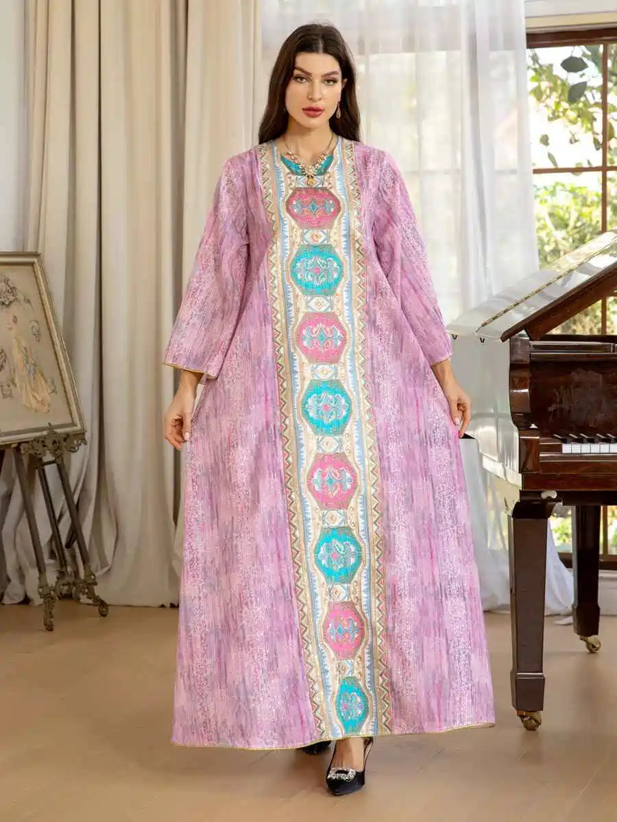 Elegant Eid Dress with Embroidery & Printed Floral Design - Long Caftan Kaftan Dress for Women #25426 | Perfect for Eid Celebrations, Weddings & Special Occasions