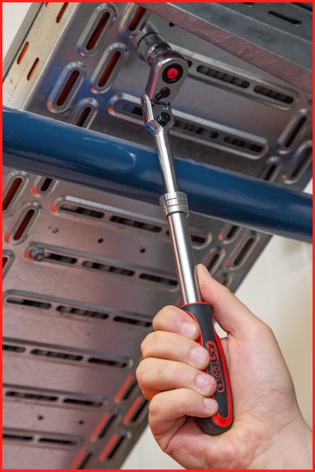 KS TOOLS SlimPower 914.1220 1/2 Inch 72-Tooth Telescopic Reversible Ratchet - Professional Automotive & DIY Tool for Tight Spaces & Hard-to-Reach Areas