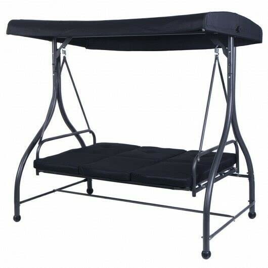 3-Seater Outdoor Swing Chair with Canopy - Convertible Hammock for Patio, Garden, or Backyard - Black Weather-Resistant Hanging Seat for Relaxation & Lounging
