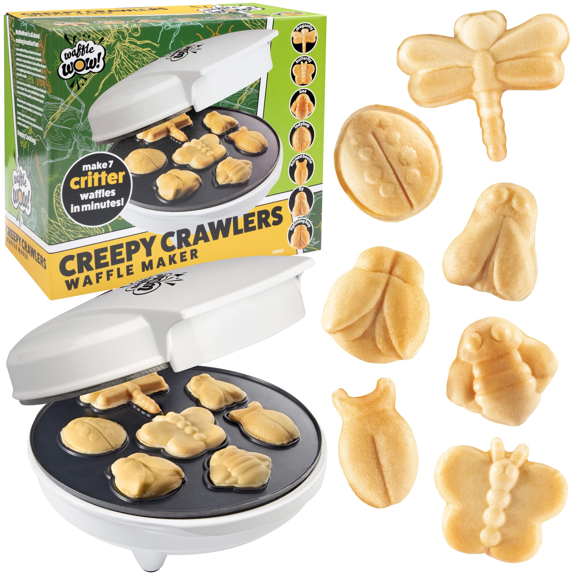 Original Creepy Crawly Bug Waffle Maker - Make 7 Fun Insect-Shaped Pancakes (Beetle, Ladybug, Bee) - Electric Nonstick Waffle Iron for Kids - Perfect for School Breakfast, Birthday Gifts & Family Fun Mornings