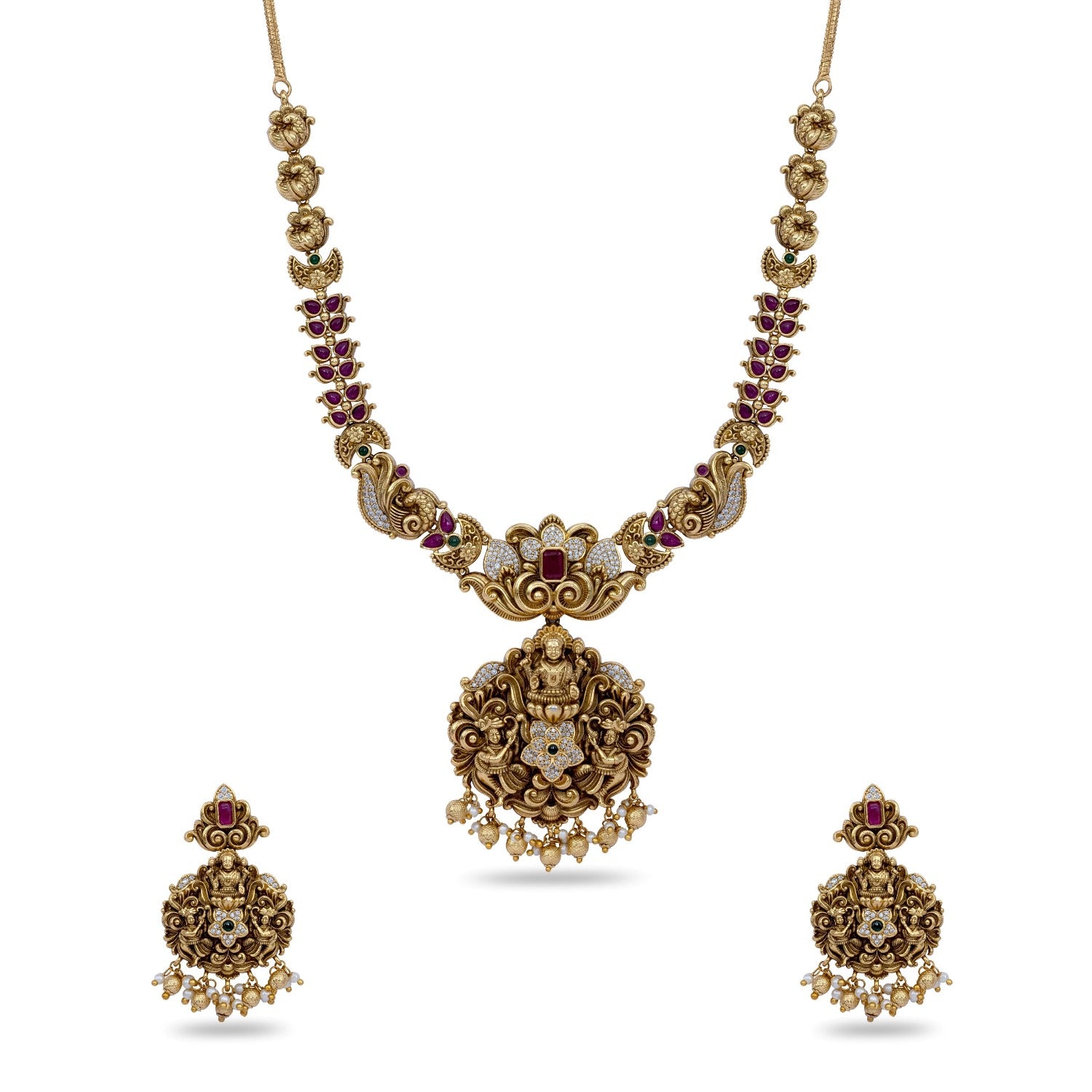 Akshara Antique Temple Necklace Set - Handmade Indian Jewelry for Women, Ethnic Bridal Necklace, Traditional Wedding Jewelry Gift (Perfect for Festivals, Weddings & Cultural Events)