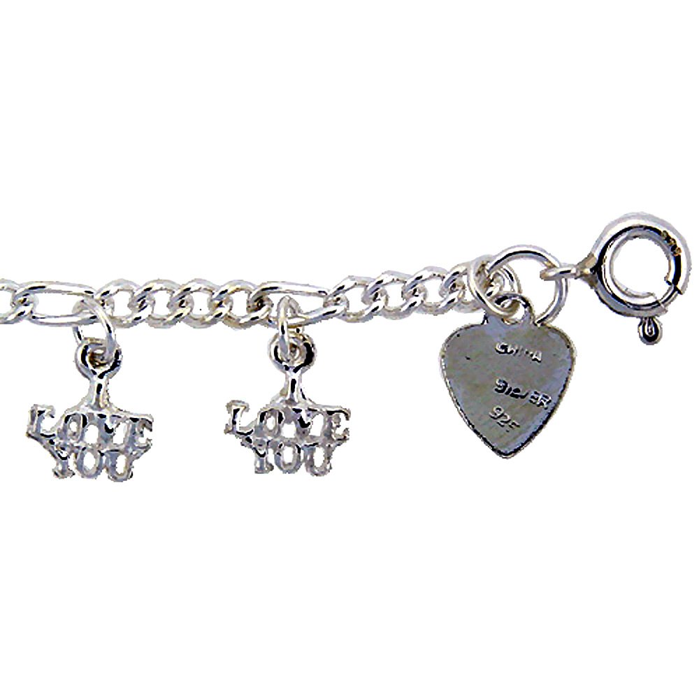 Beautiful Sterling Silver 'I Love You' Dangling Anklet for Women - 12mm Heart Drop Charm, Adjustable 9-10 Inch Ankle Chain - Perfect Gift for Anniversary, Valentine's Day & Romantic Occasions