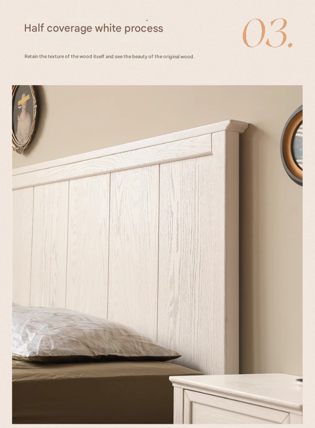 Solid Oak Wood High Headboard Full Size White Bed - American Style Bedroom Furniture for Master Bedroom & Guest Room Decor