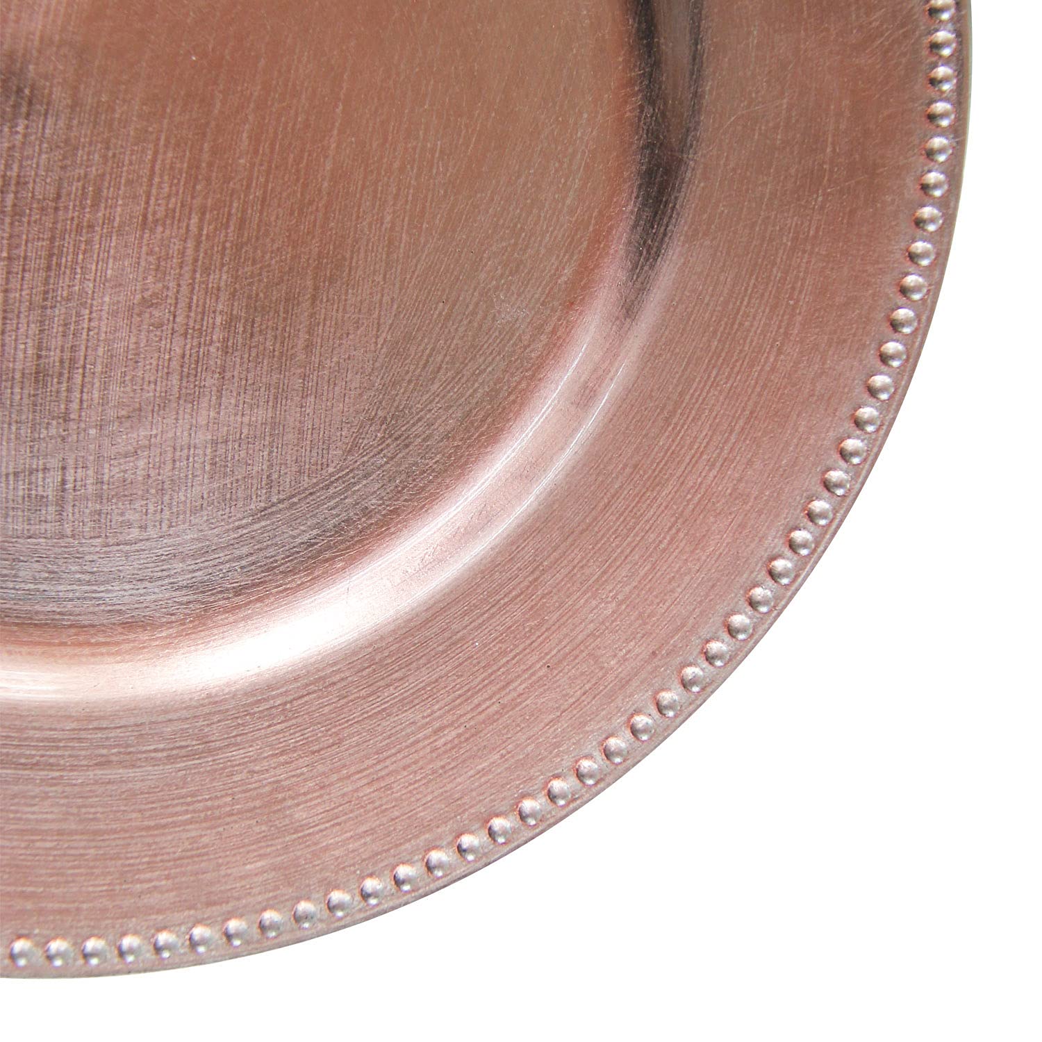 Rose Gold Plastic Beaded Charger Plates - Set of 12, 13 Inch Round Metallic Wedding & Party Decorations - Elegant Table Setting for Bridal Showers, Anniversaries & Special Events