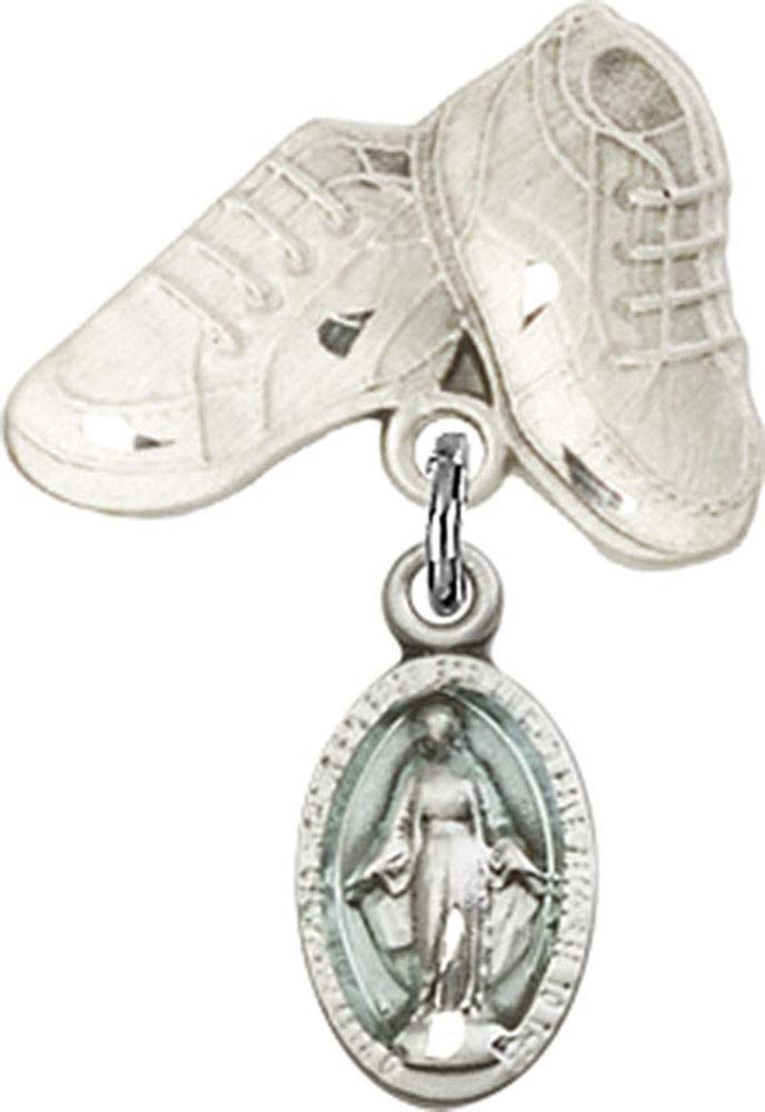 Jewels Obsession Sterling Silver Baby Badge with Blue Miraculous Charm & Baby Boots Pin - Handmade in USA - Perfect for Christening Gifts, Baby Showers & First Birthday Presents