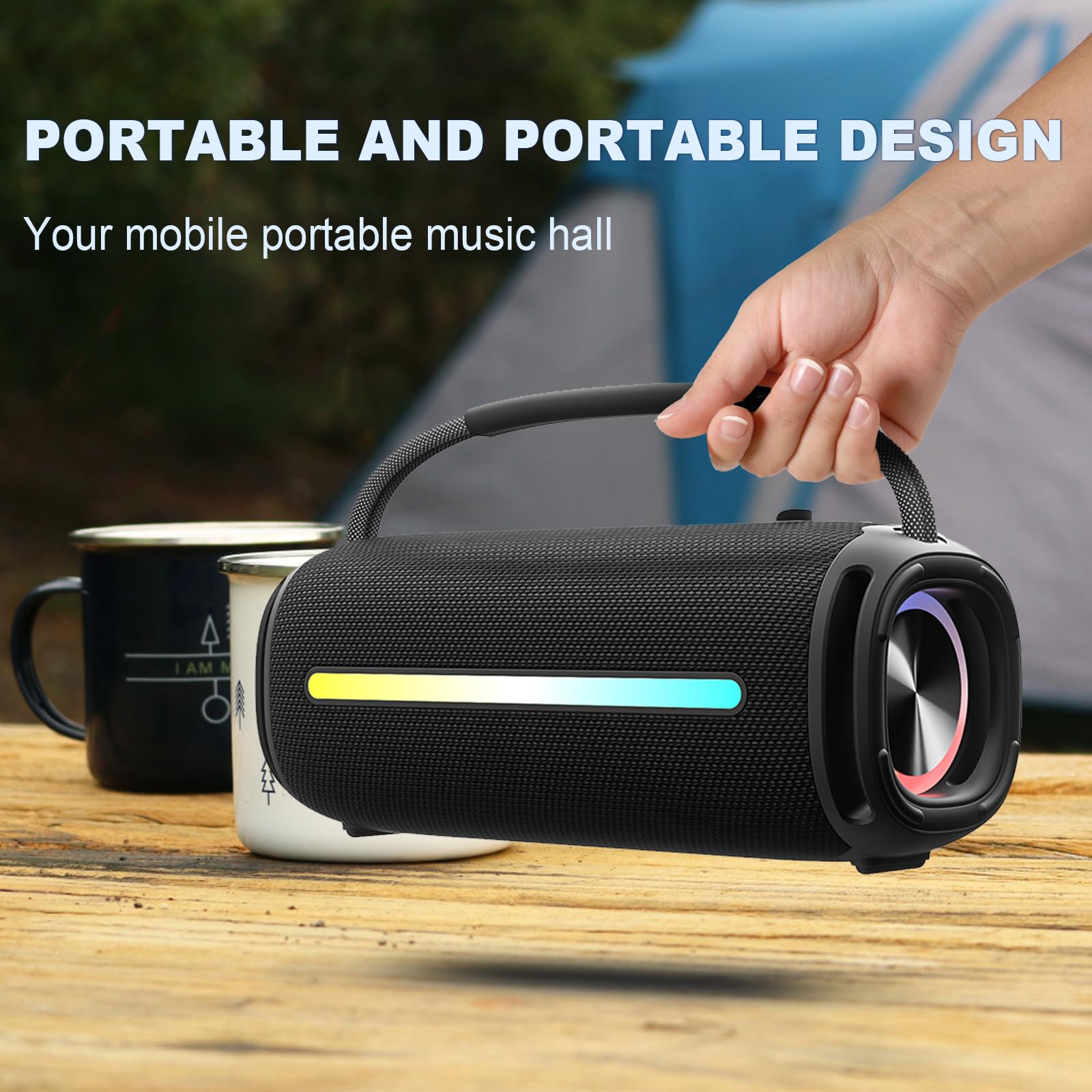 Portable Bluetooth Speaker with 20W Super Bass, Waterproof Wireless Speaker with Colorful LED Lights & TWS Pairing - Perfect for Outdoor, Party, Beach, Travel & Home Use (Camouflage Design)