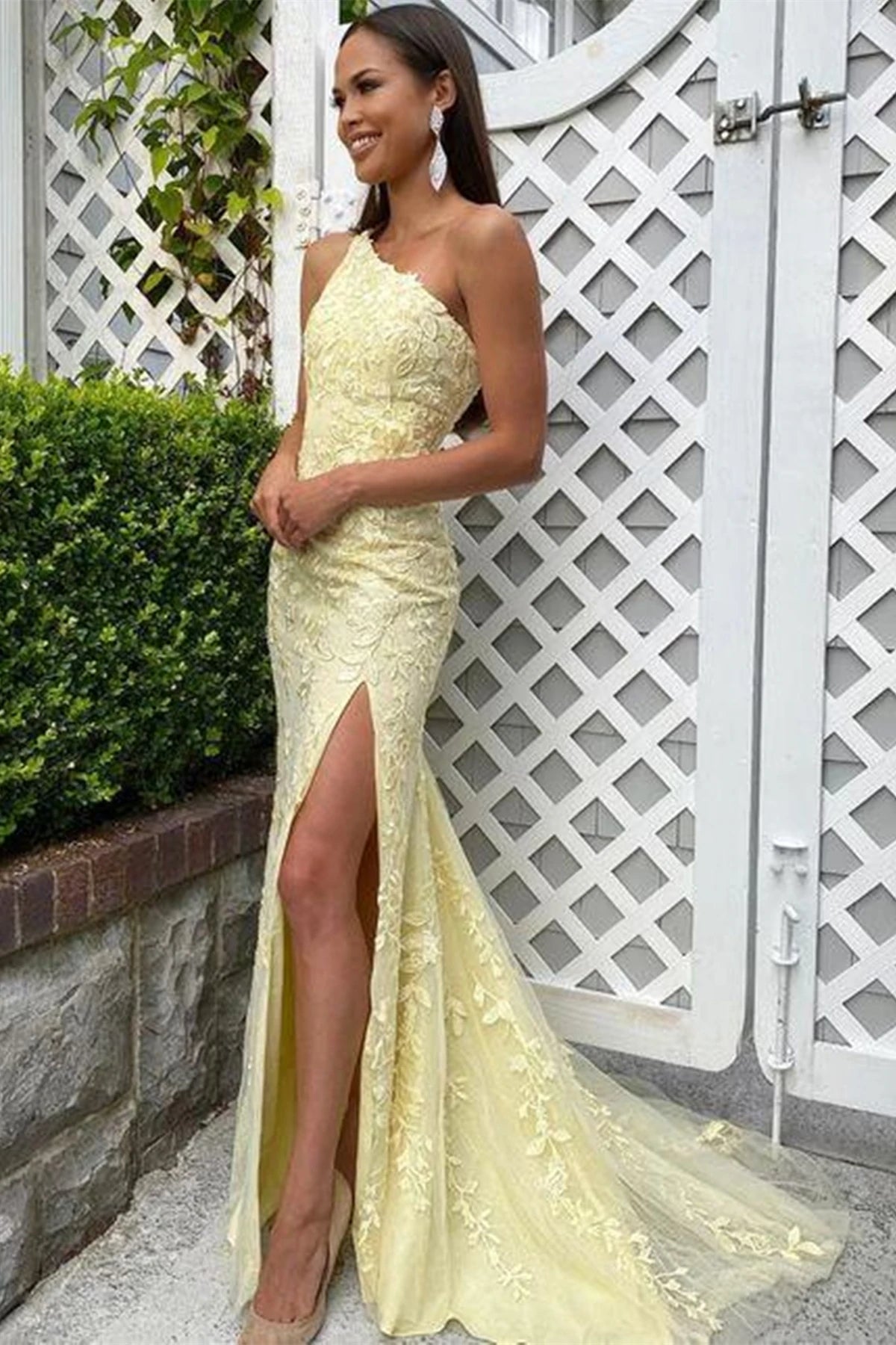 Pastel Yellow Lace One Shoulder Prom Dress - Long Mermaid Formal Gown for Women - Perfect for UK Prom Night, Evening Party & Special Occasions