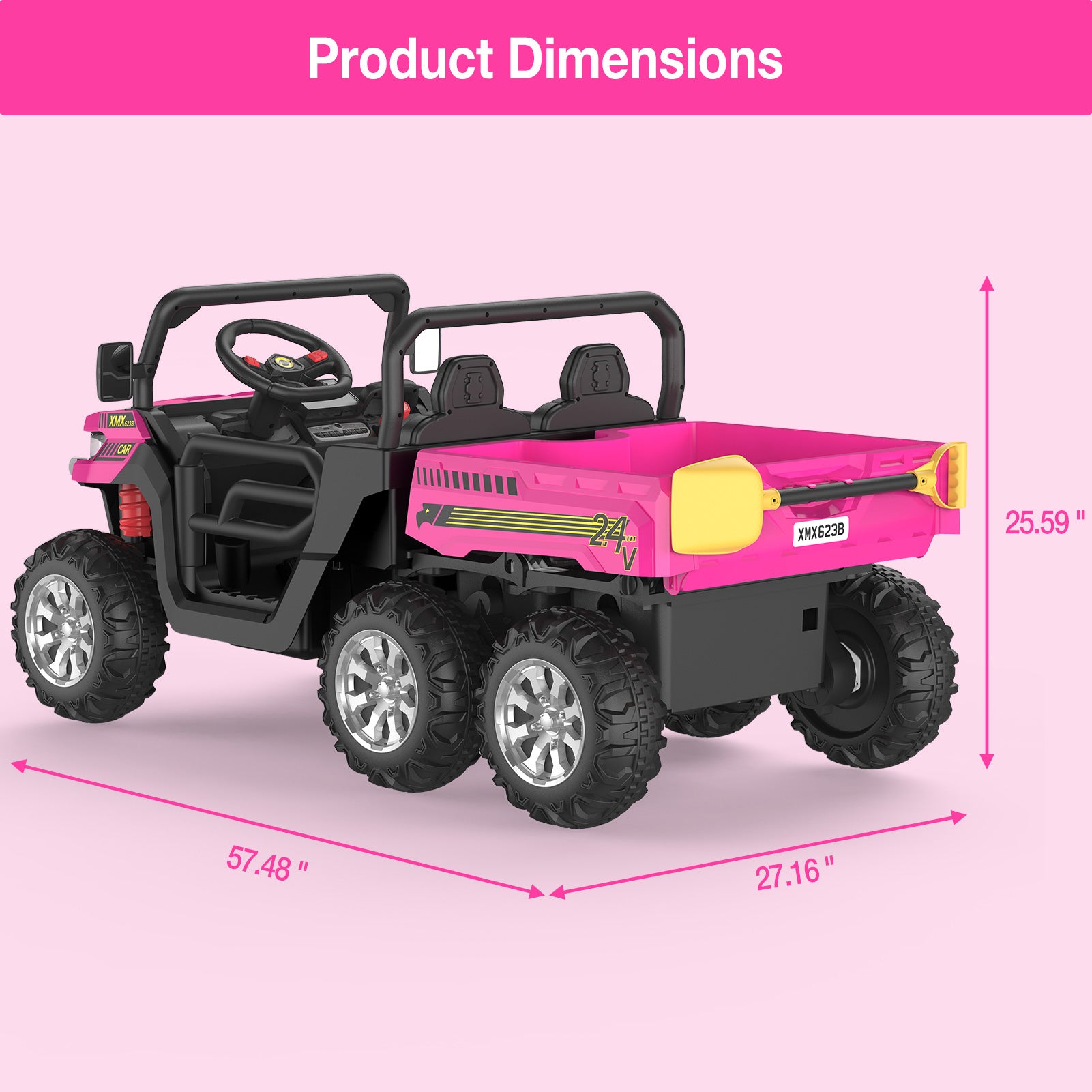 GARVEE 24V Kids Ride On Dump Truck - 2 Seater 6X6 Electric UTV with Remote Control | Battery Powered 6 Wheeler Toy Car for Boys & Girls Ages 3+ | Outdoor Play, Birthday Gift, Backyard Fun (Pink)