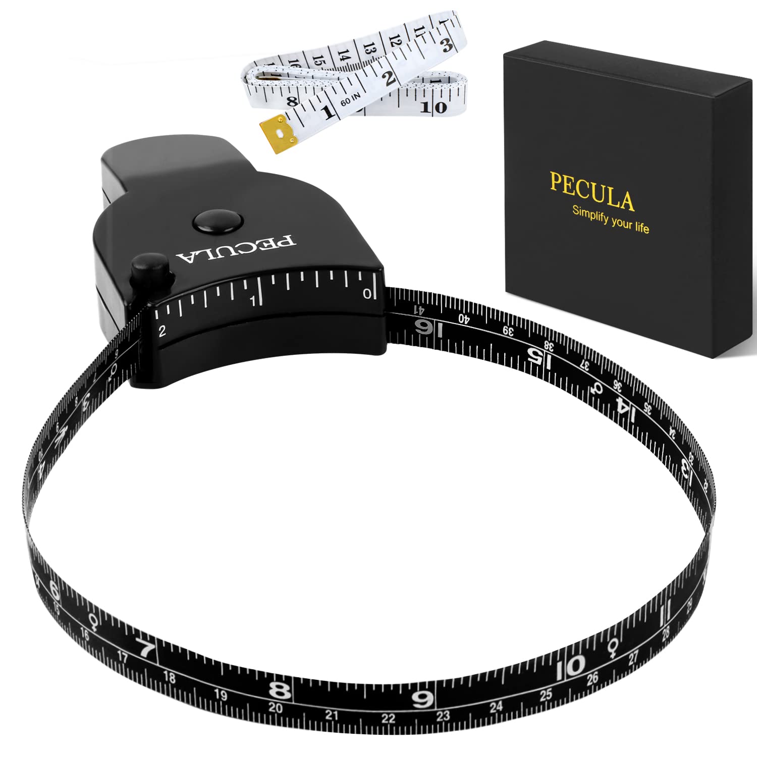 60 Inch Body Measuring Tape with Lock Pin & Push Button Retract - Soft Flexible Sewing Tailor Tape Measure for Weight Loss, Fitness & Body Measurements (Black) - Perfect for Home Use, Gym & Tailoring
