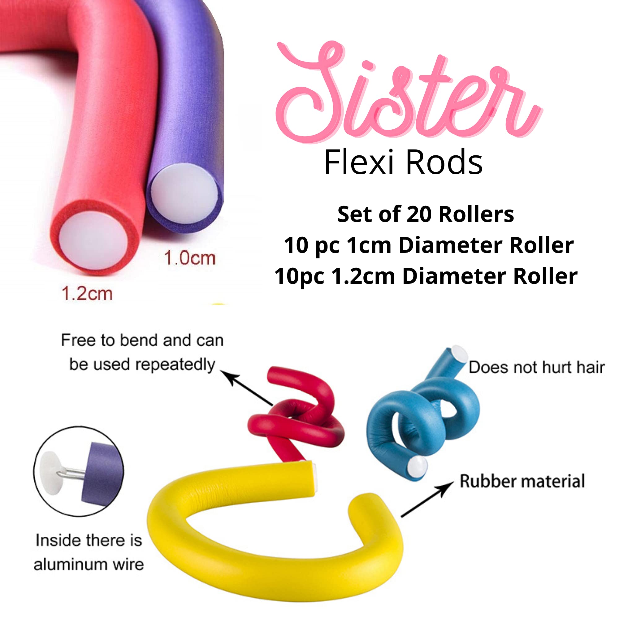 Sister Heatless Hair Curlers - 20pcs Soft Flexi Rods for Natural Curls & Waves - Home & Travel Styling