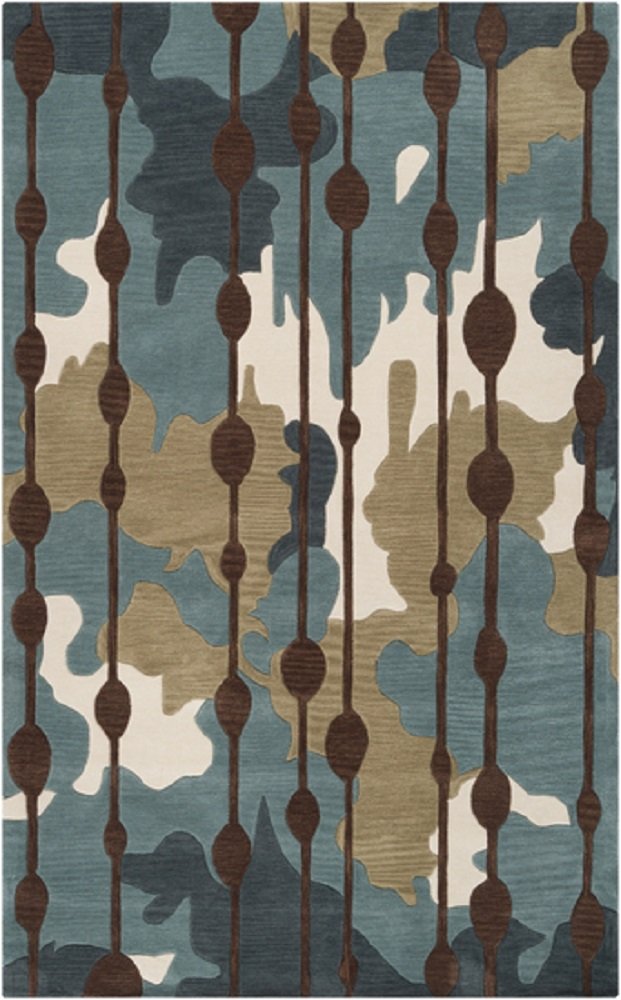 5' x 7.5' Teal Blue and Chocolate Brown Ikat Hand Tufted Area Rug - Soft Throw Carpet for Living Room, Bedroom & Home Decor | Diva At Home Collection
