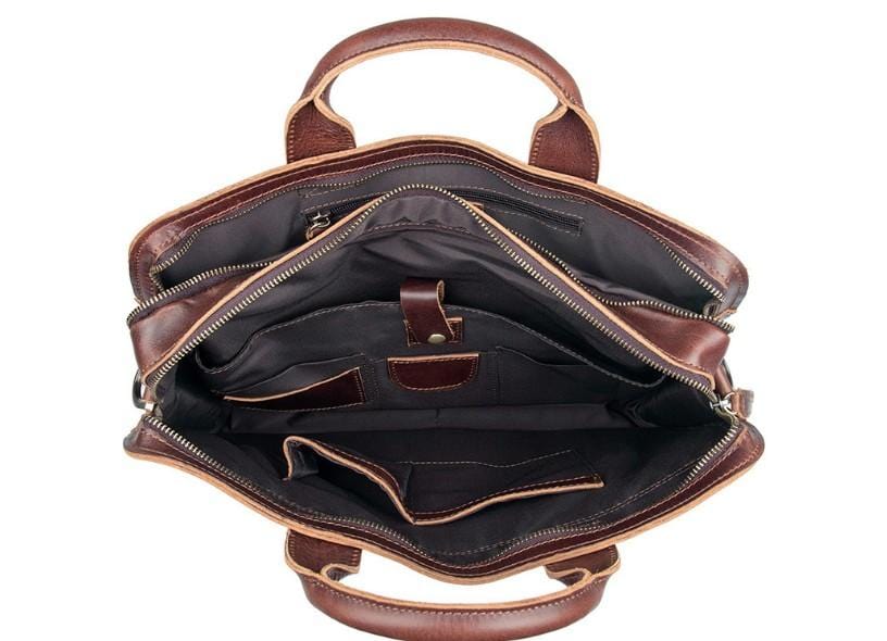 17 Inch Brown Genuine Leather Laptop Bag for Men & Women - Stylish Designer Briefcase for Business, Work, Travel & College