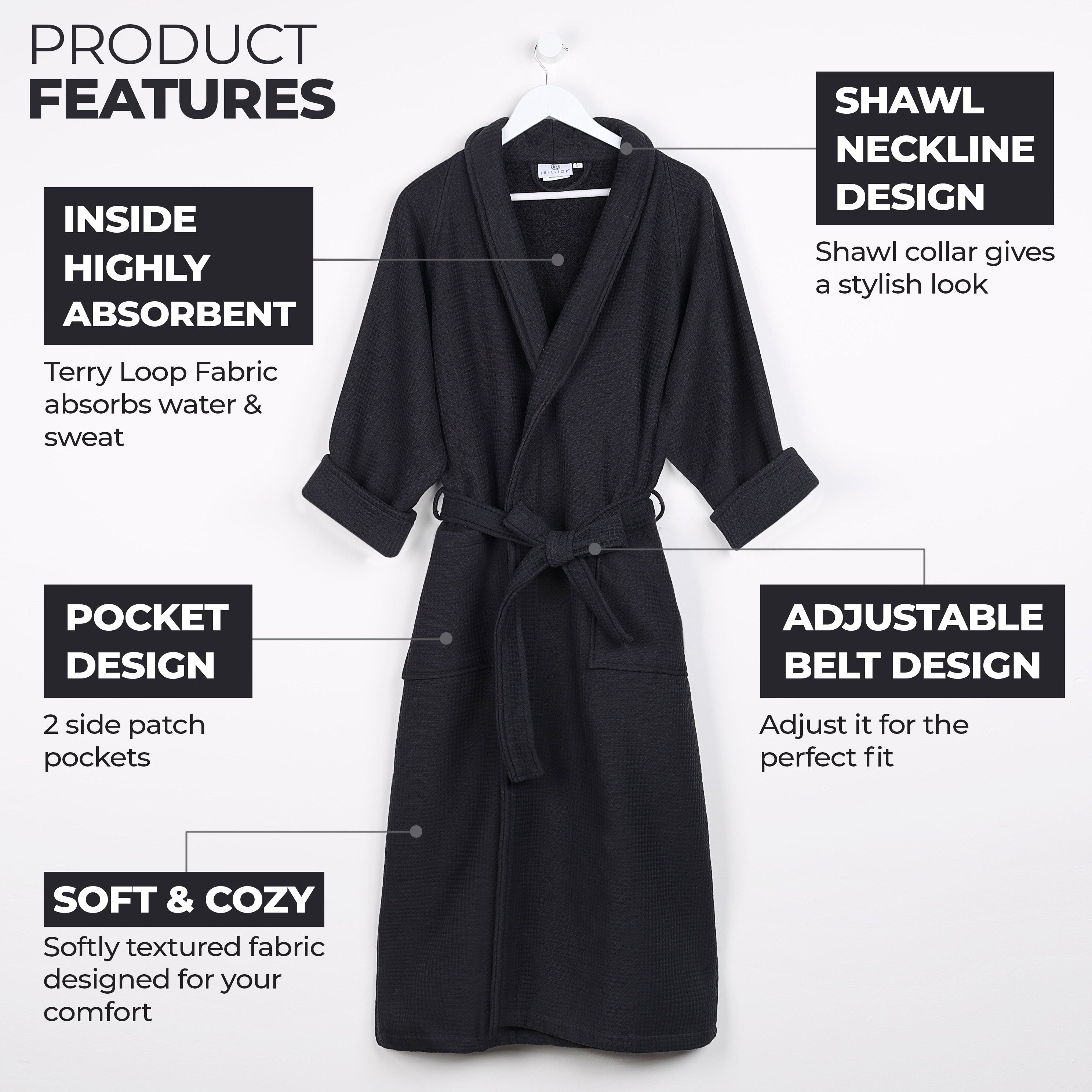 Premium Waffle Weave Cotton Bathrobe - Ultra Soft, Lightweight & Oversized Unisex Robe for Men & Women | Perfect for Spa, Lounge & Post-Shower Comfort