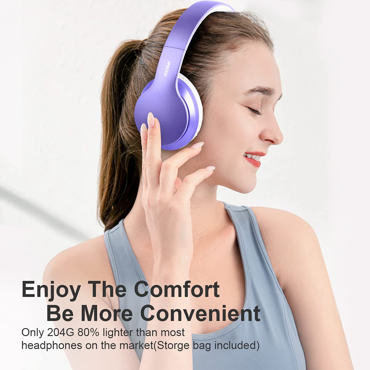 IFECCO Wireless Bluetooth Over-Ear Headphones with Built-in Mic, 3.5mm Cable for Wired Mode, Soft Earpads, 40H Battery Life & HD Stereo Sound - Perfect for Travel, Workouts & Gaming