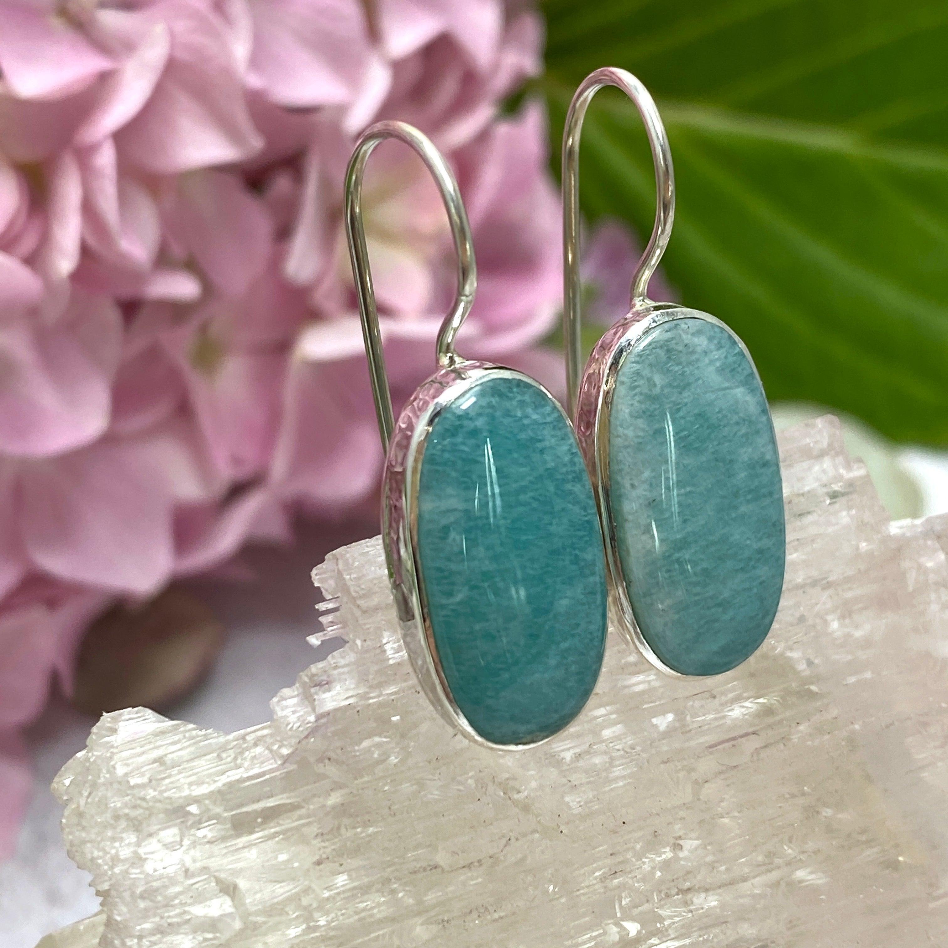 Amazonite Oval Earrings with Fixed Hook - Elegant Gemstone Jewelry for Women | Perfect for Parties, Weddings & Everyday Wear KEGJ1238