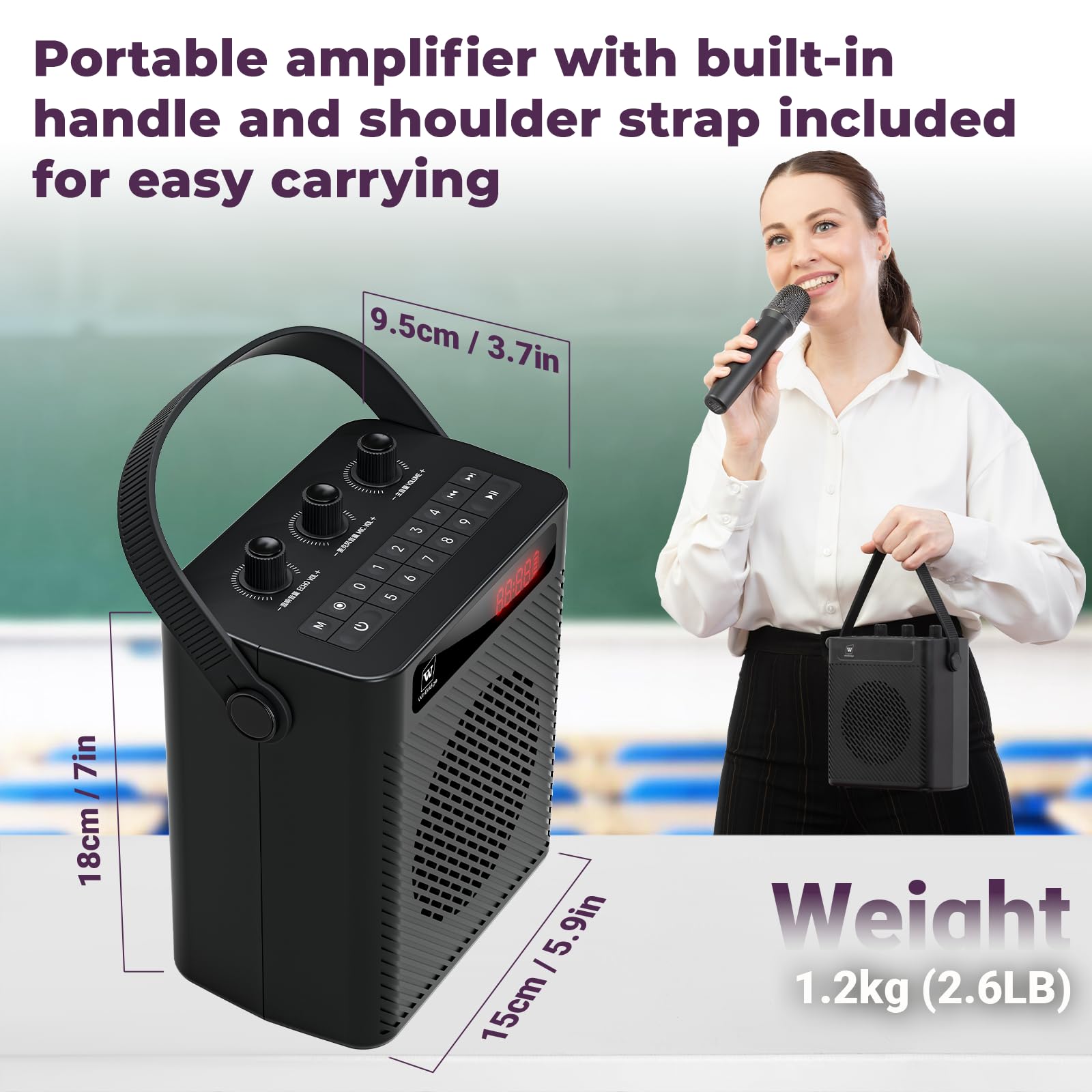 Bluetooth 5.3 Wireless Voice Amplifier with 2 Wireless Mics - 40W Portable Rechargeable PA Speaker System for Teachers, Presenters, Tour Guides - Perfect for Classrooms, Outdoor Events & Public Speaking