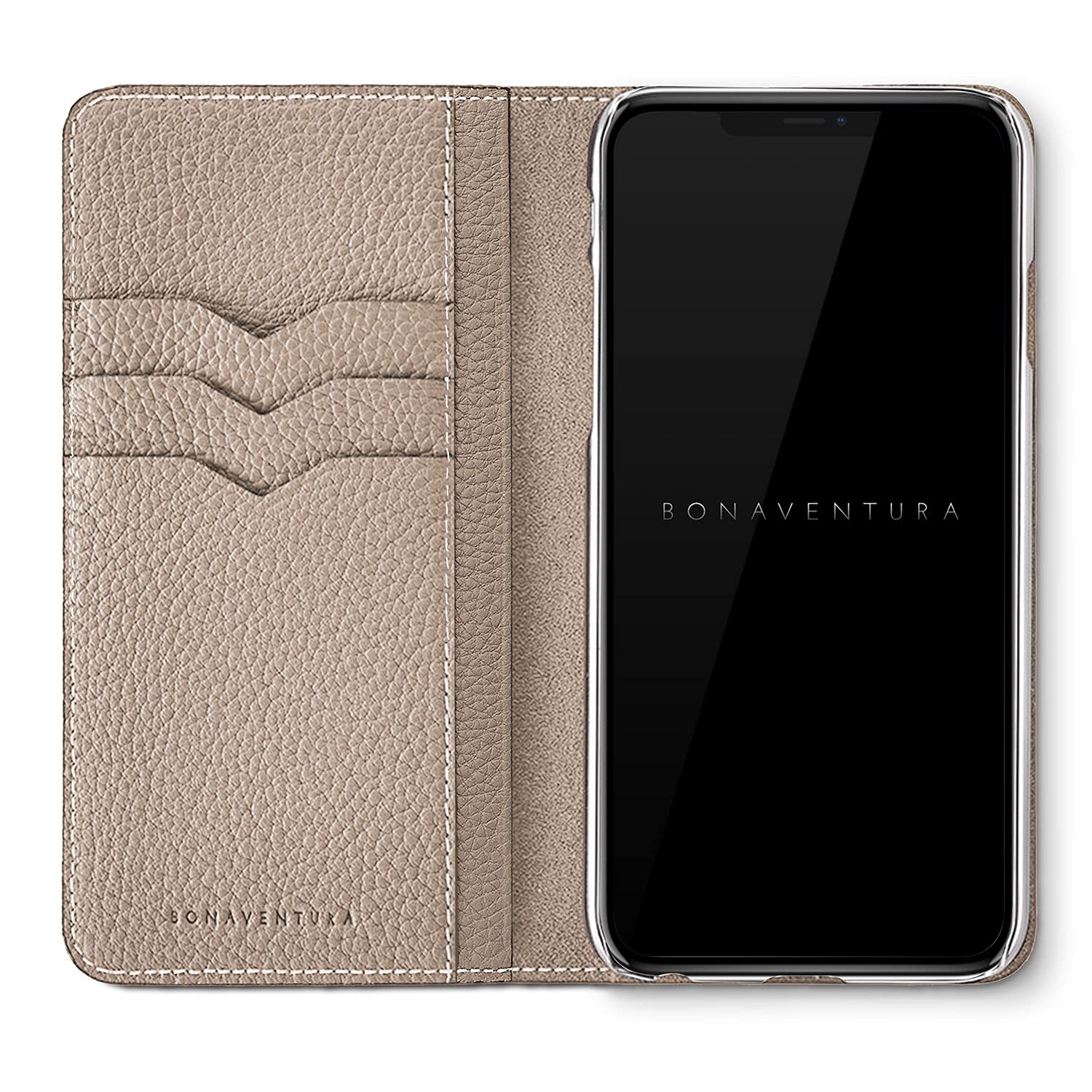 BONAVENTURA Diary Smartphone Case for iPhone 12/12 Pro - Slim Protective Cover with Greige Design | Perfect for Everyday Use, Work & Travel