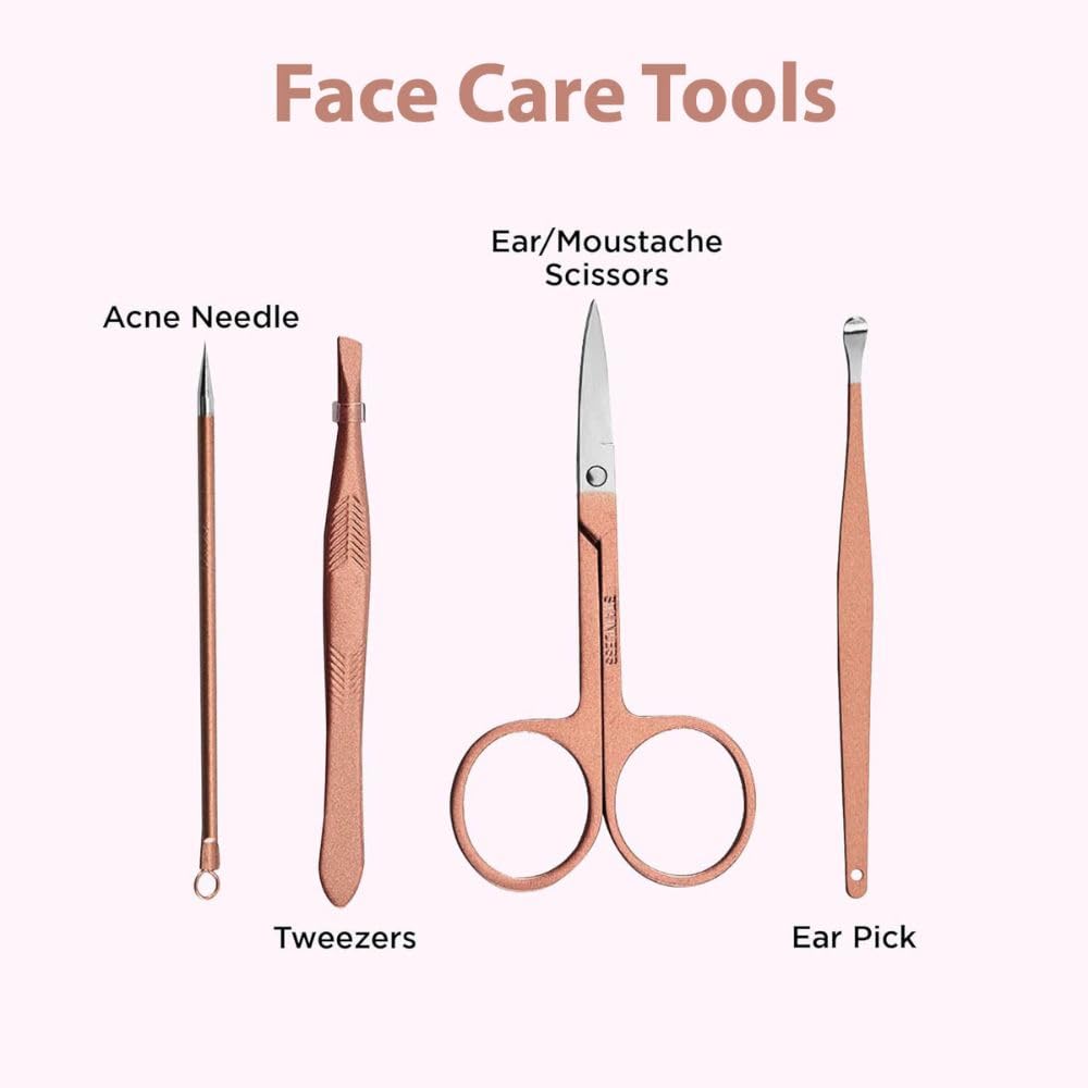10-Piece Professional Manicure Kit for Women & Men - Nail Clippers, Acne Needle, Blackhead Remover Tools | Rose Gold Travel Grooming Set | Perfect Gift for Her & Him | Home, Travel & Salon Use