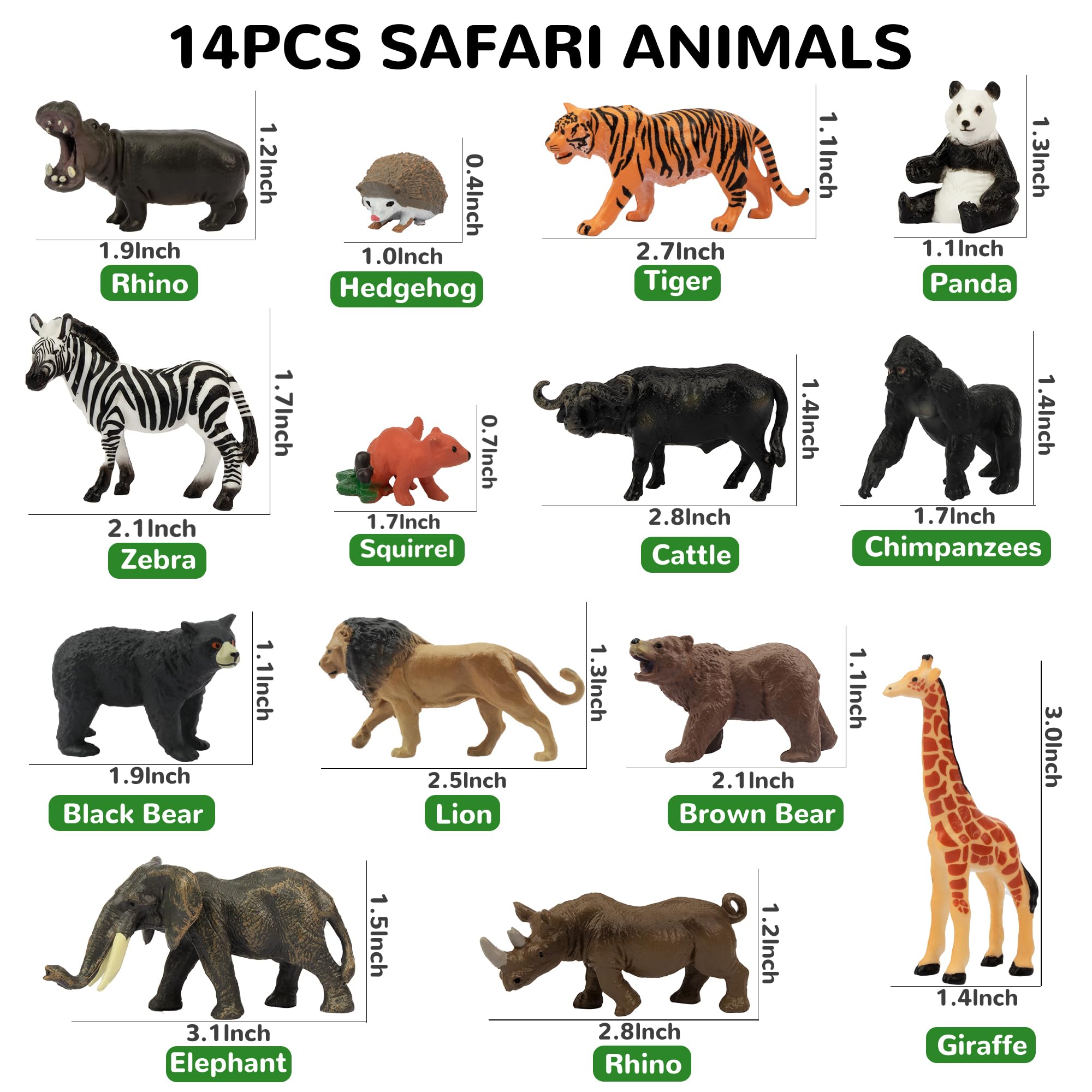 Toymany 14PCS 1-2 Inch Tiny Jungle Animal Figures - Realistic Mini Zoo Animal Toys Set for Cake Toppers, Easter Egg Fillers, Christmas & Birthday Gifts - Perfect for Kids Toddlers Party Favors, School Projects, and Safari Themed Decorations