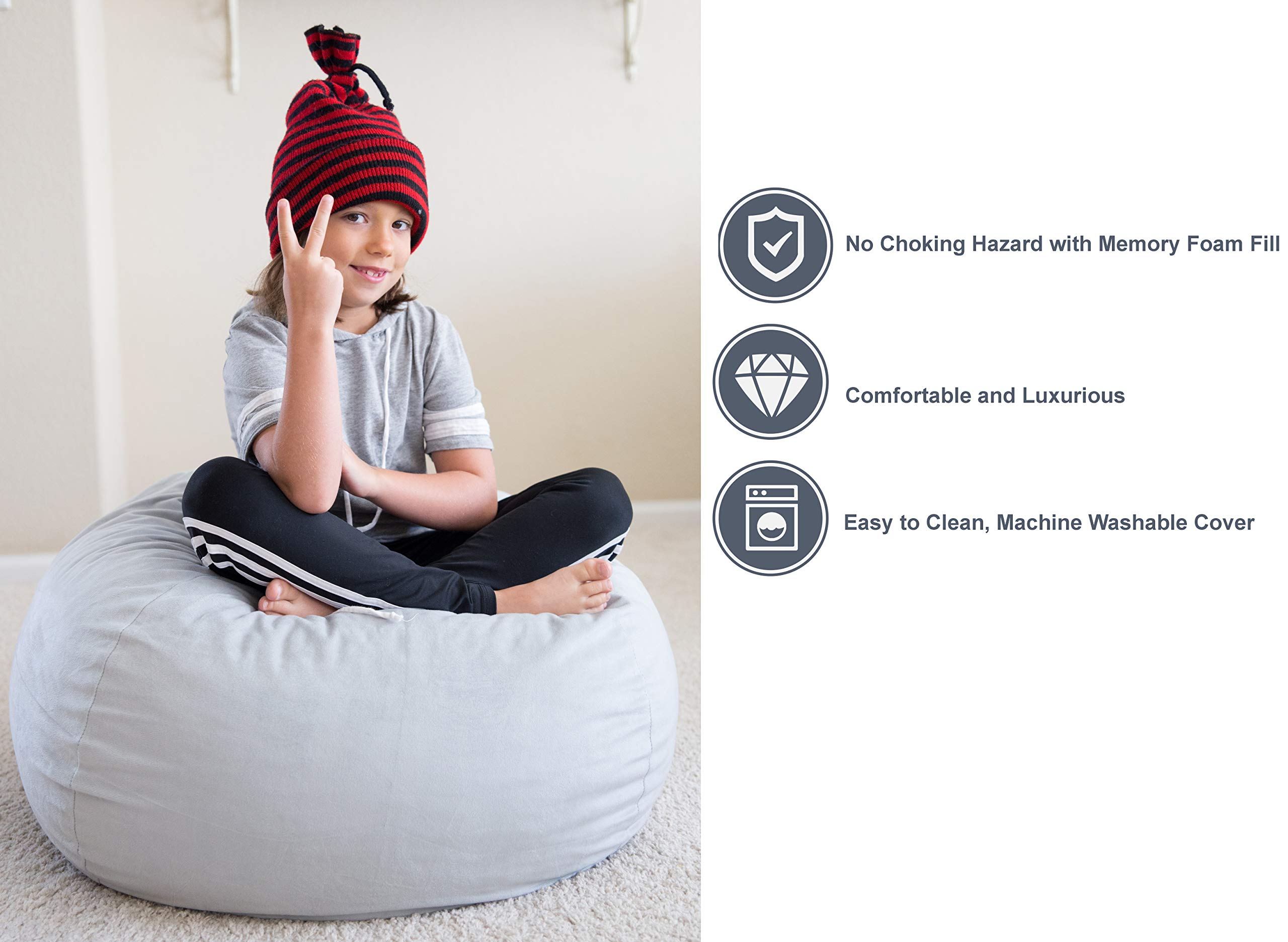 Premium Kids Memory Foam Bean Bag Chair - 3ft Comfortable & Washable Cover for Boys & Girls | Perfect for Bedroom, Playroom, Reading Nook & Gaming Setup