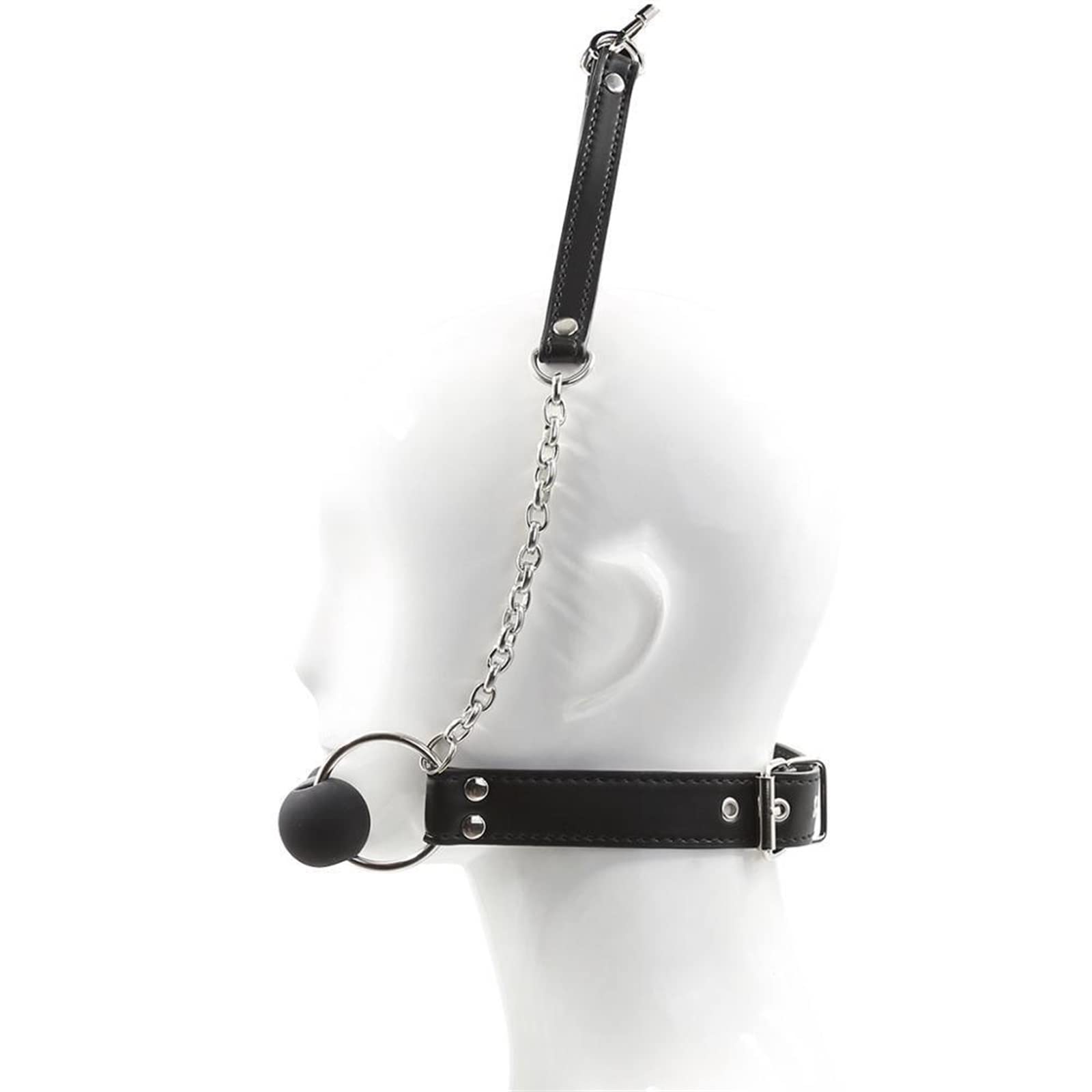 BDSM Dog Bone Ball Gag - Leather Harness with Silicone Mouth Gag for Couples Play & Adult Games (Black)