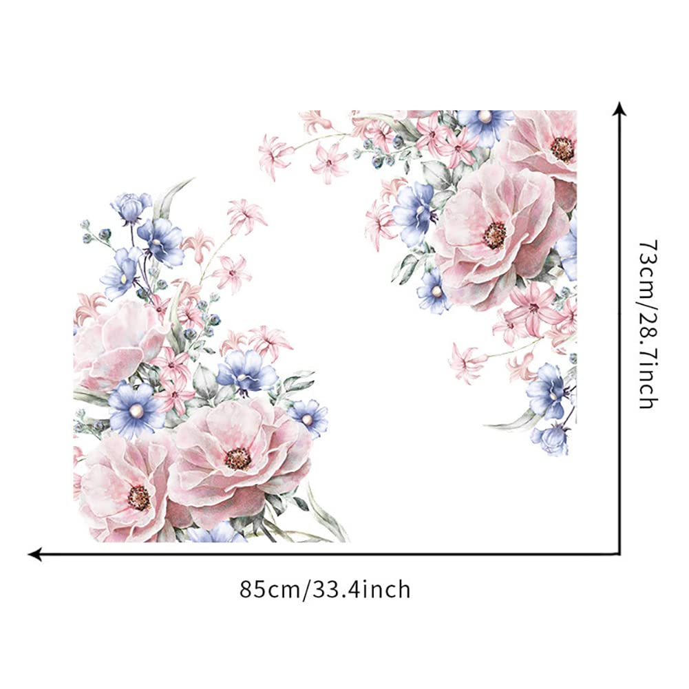 Runtoo Pink Peony Flower Wall Decals - Floral Wall Stickers for Living Room, Girls Bedroom & Nursery Decor | Perfect for Home, Office & Wedding Wall Art
