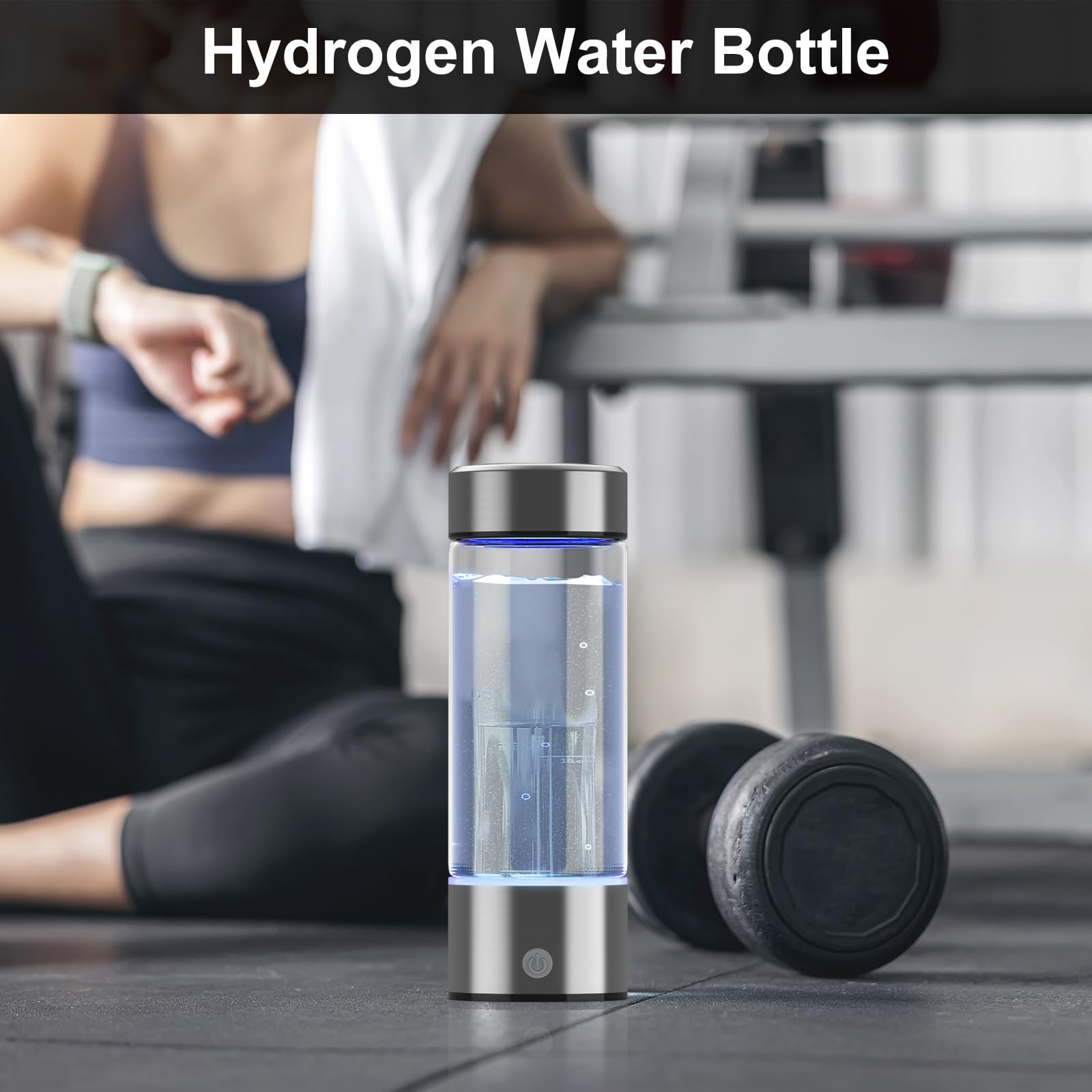 Hydrogen Water Bottle - Portable Hydrogen Rich Water Generator with 3-Min Quick Electrolysis, Rechargeable Glass Water Ionizer for Home, Office & Travel (Silver) | Boost Hydration & Wellness On-The-Go