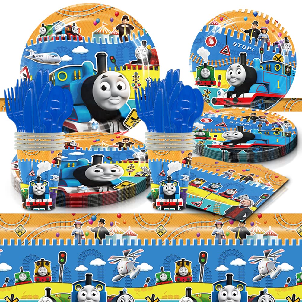 81 Thomas Train Birthday Party Decorations Set - Includes Tableware, Napkins & Banners for Kids' Birthday Celebrations | Perfect for Train-Themed Parties, Baby Showers & Special Events