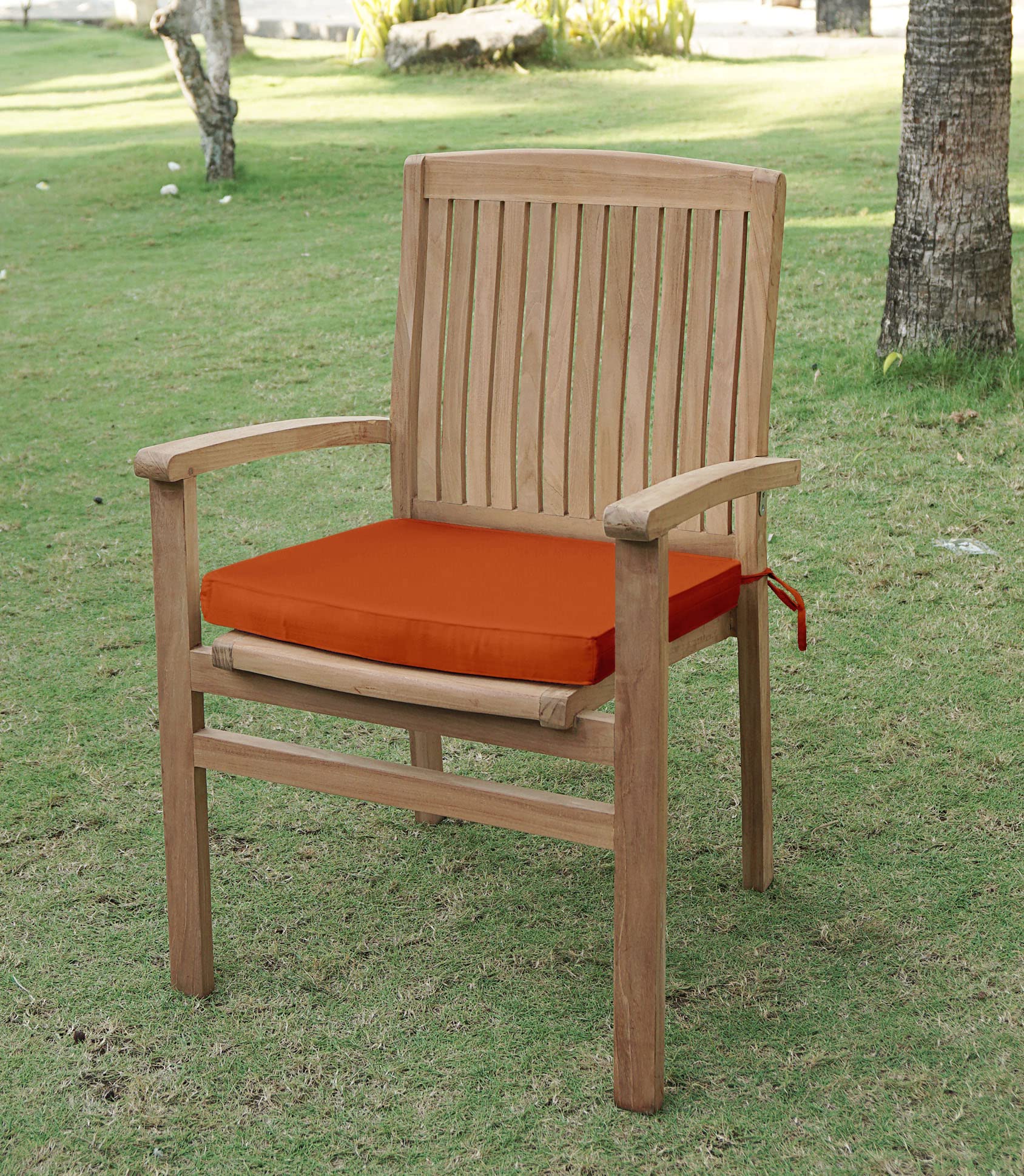 20x20 Inch Indoor/Outdoor Square Chair Cushions with Ties - Waterproof Patio Seat Cushions Set of 2 for Garden Furniture, Deck Chairs, Porch Swing - Comfortable & Durable Home Decor in Orange