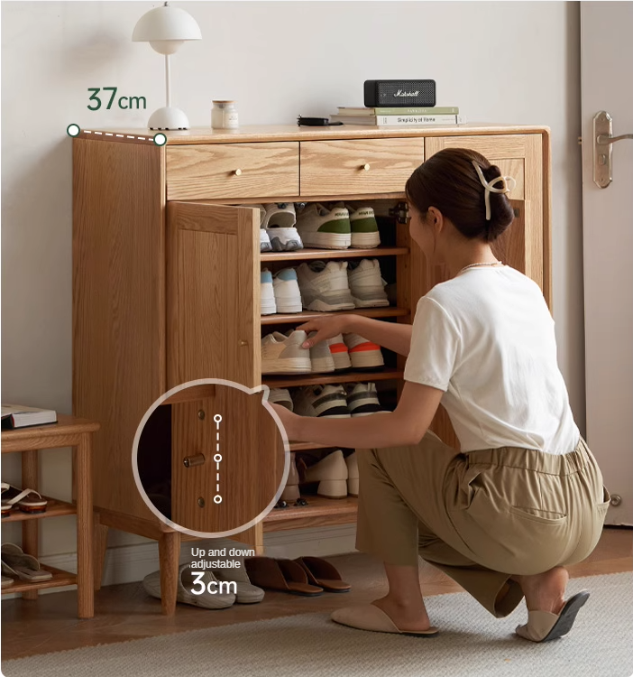 **Solid Oak Wood Shoe Storage Cabinet - Organize Shoes, Boots & Accessories | Perfect for Entryway, Bedroom & Closet Organization**
