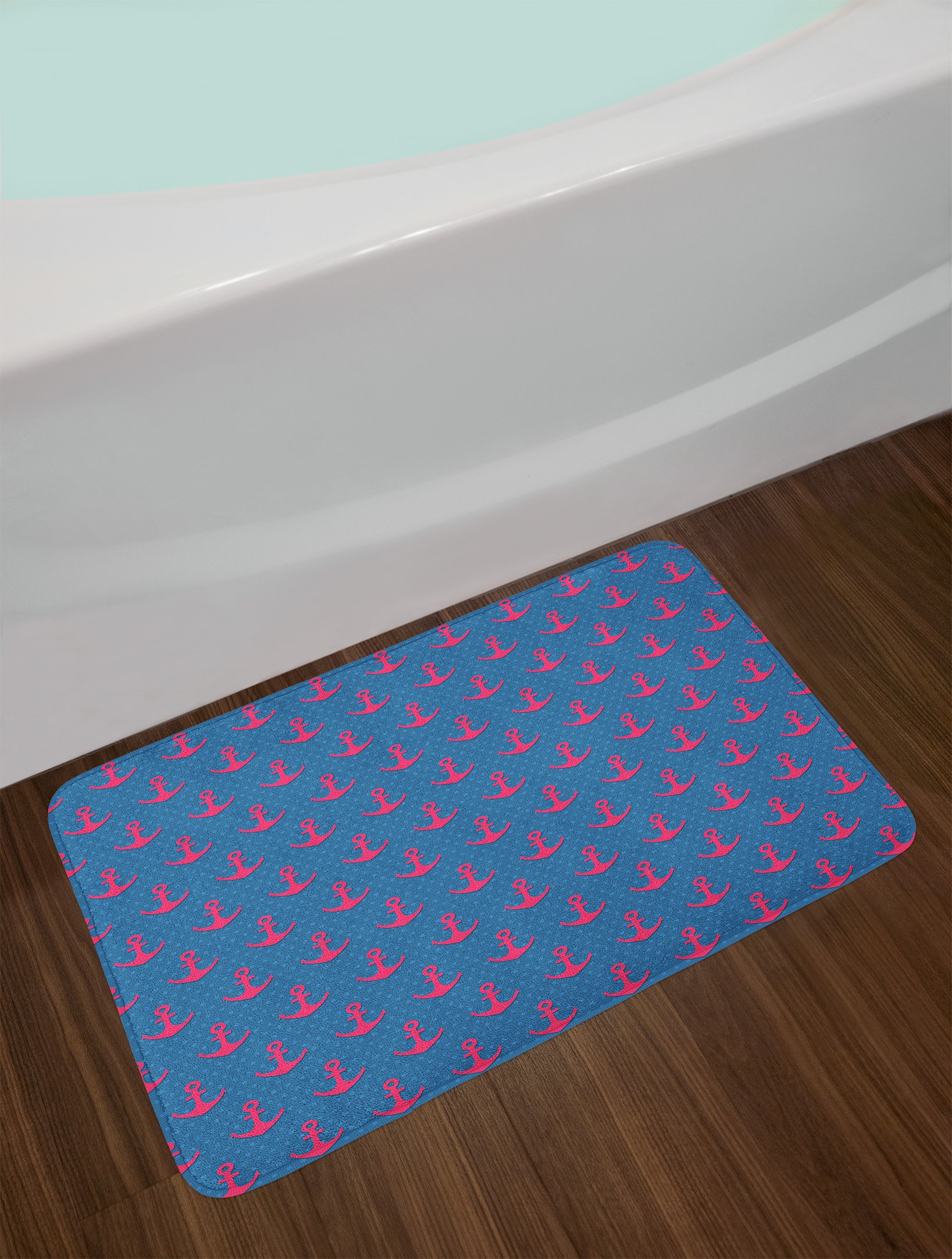 Ambesonne Non-Slip Bath Mat - Pink & Blue Polka Dot Nautical Anchor Design, Plush Soft Bathroom Rug 30