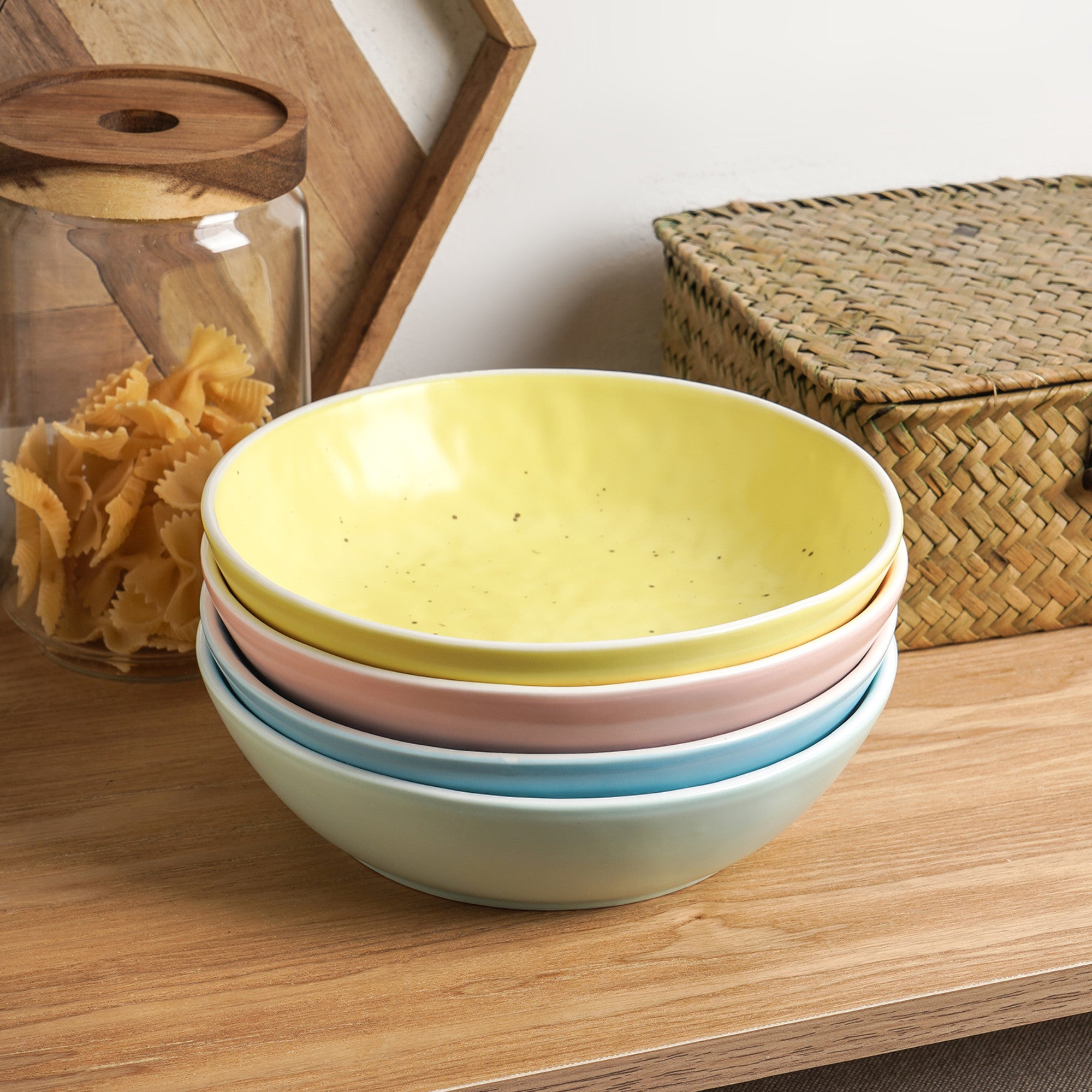 Elena Stoneware Bowl Set - Yellow, Blue, Pink & Mint Ceramic Bowls for Soup, Salad, Pasta & Dessert | Durable & Stylish Kitchenware for Everyday Use