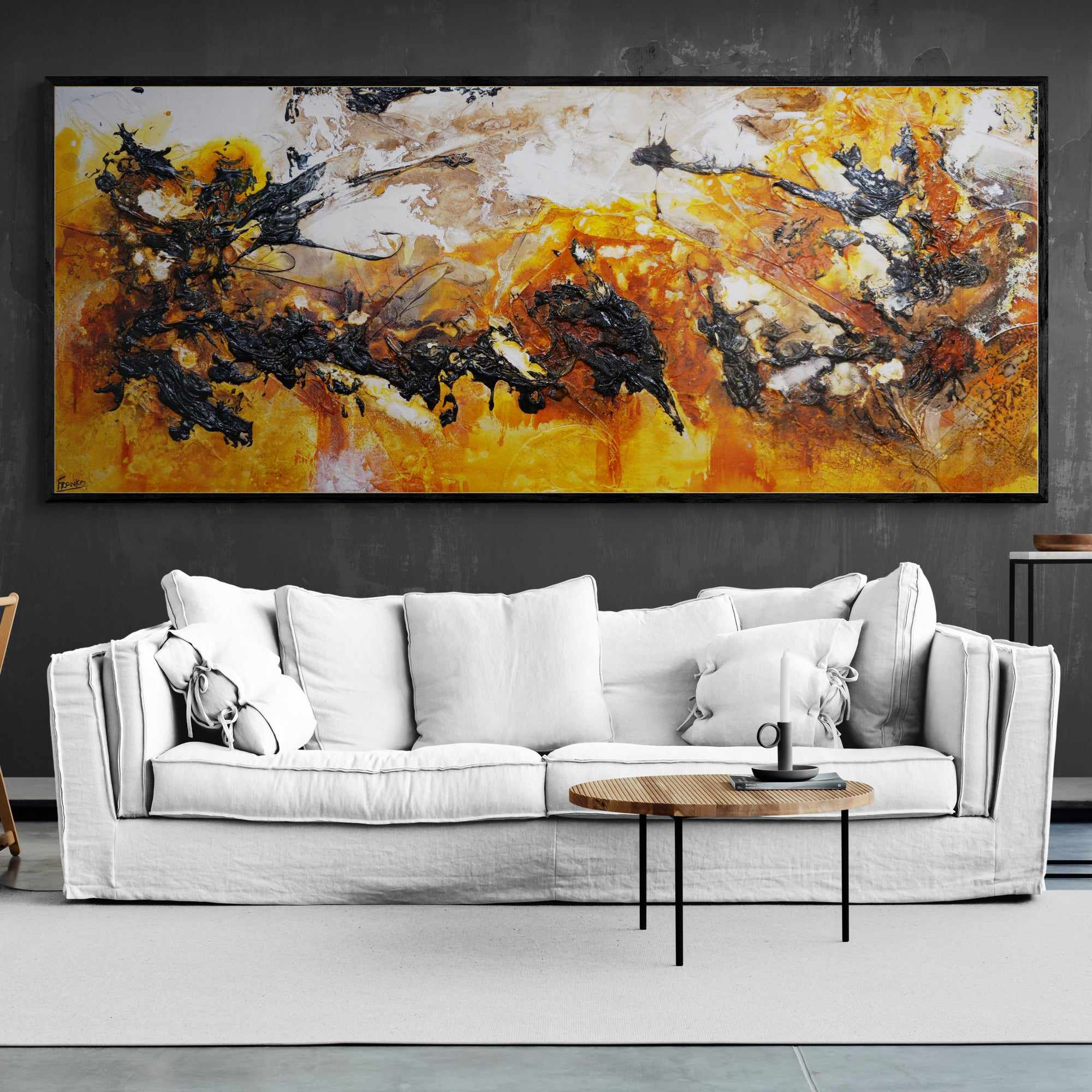 240cm x 100cm Rust Sienna Textured Abstract Canvas Wall Art - Modern Handmade Painting for Living Room, Bedroom & Office Decor