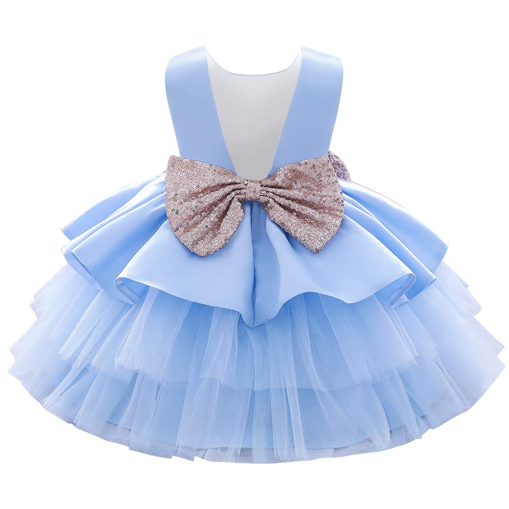 IBTOM CASTLE Embroidered Sequins Bowknot Flower Girls Tutu Princess Backless Dress - Baby Baptism Wedding Party Dress for Special Occasions & Photo Shoots
