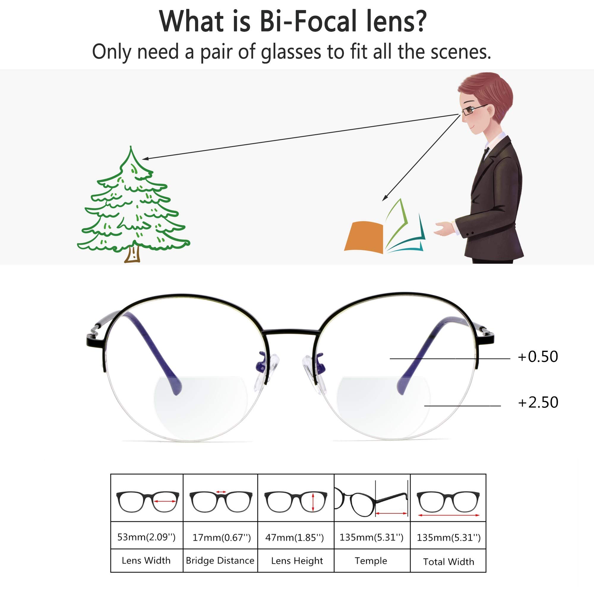 VisionGlobal Blue Light Blocking Bifocal Reading Glasses for Men & Women - Retro Round Computer Eyewear for Office Work, Screen Time & Reading