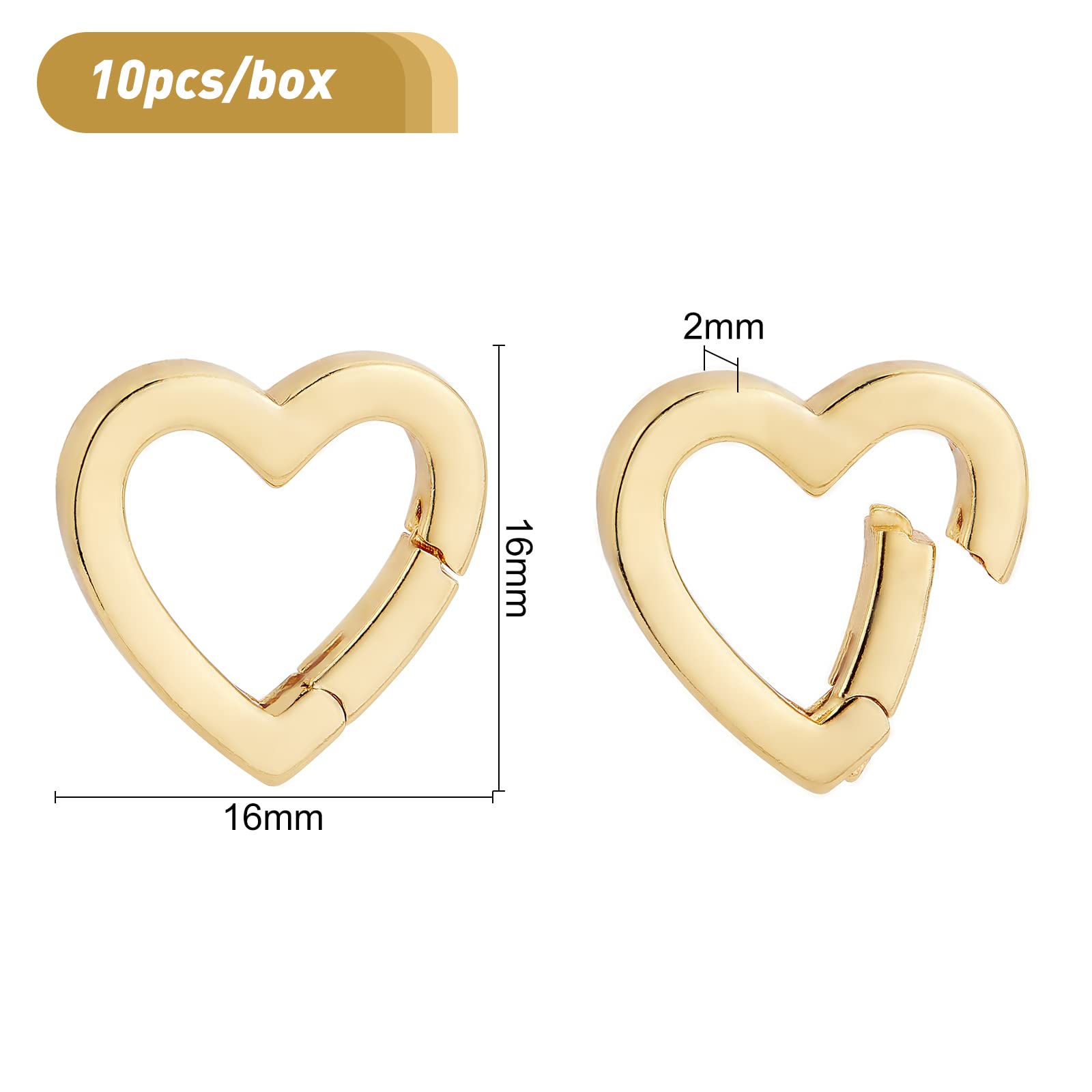 BENECREAT 10pcs 18K Gold Plated Brass Spring Rings - Heart Carabiner Clip Snap Key Ring Buckle Fastener for DIY Jewelry, Keychains & Crafting - Perfect for Gifts, Home Decor & Fashion Accessories