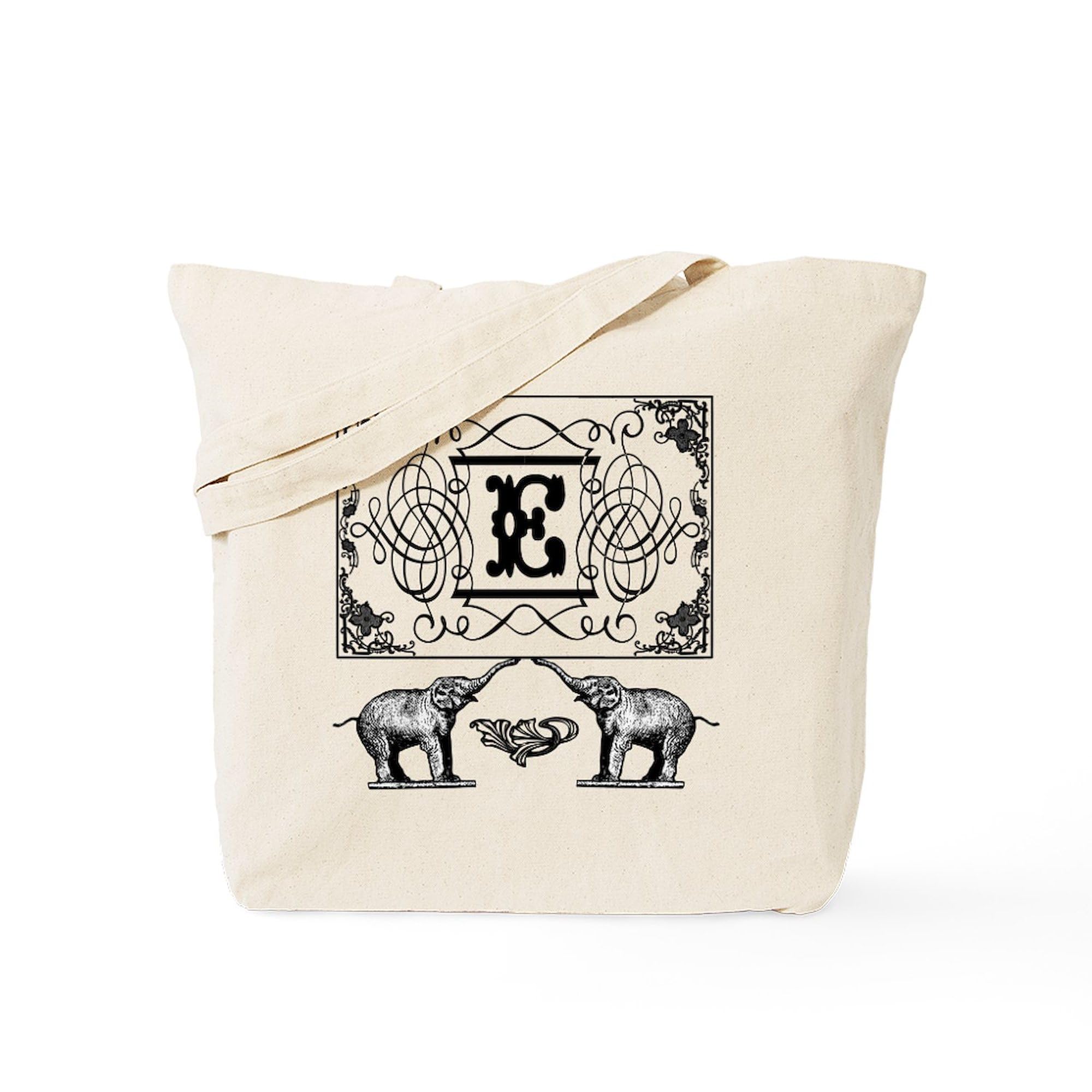 Ornate Circus Elephants Monogram Tote Bag - Reusable Shopping & Grocery Bag for Women